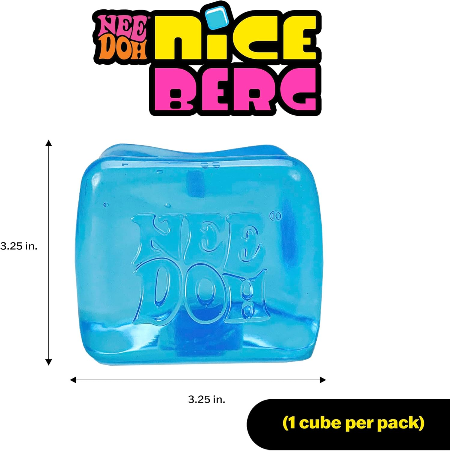 Needoh Niceberg - Sensory Squeeze Toy with Super Solid Squish, Giant 3.25" Blue Nice Cube (Pack of 1)