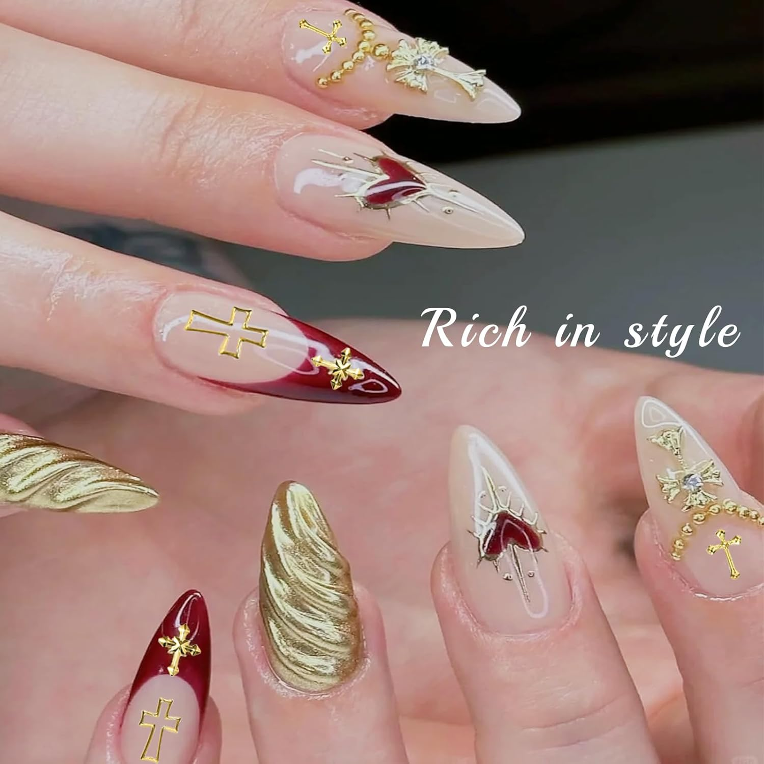 PEKLLOCY 1 Box 3D Gold & Silver Cross Nail Charms, Trendy Metal Cross Accessories for Elegant Manicure, DIY Nail Decorations, Retro Punk Style image number 5