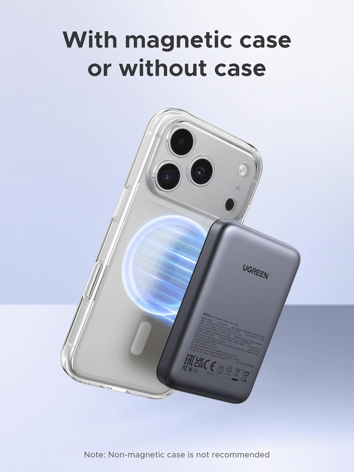 UGREEN Magsafe Power Bank 10000Mah Wireless Portable Charger 20W PD Fast Charging Magnetic Battery Pack Powerbank Compatible with Iphone 17 Pro Max/Iphone Air/16 Plus/15/14/13/12 Series, Black - Black image number 5