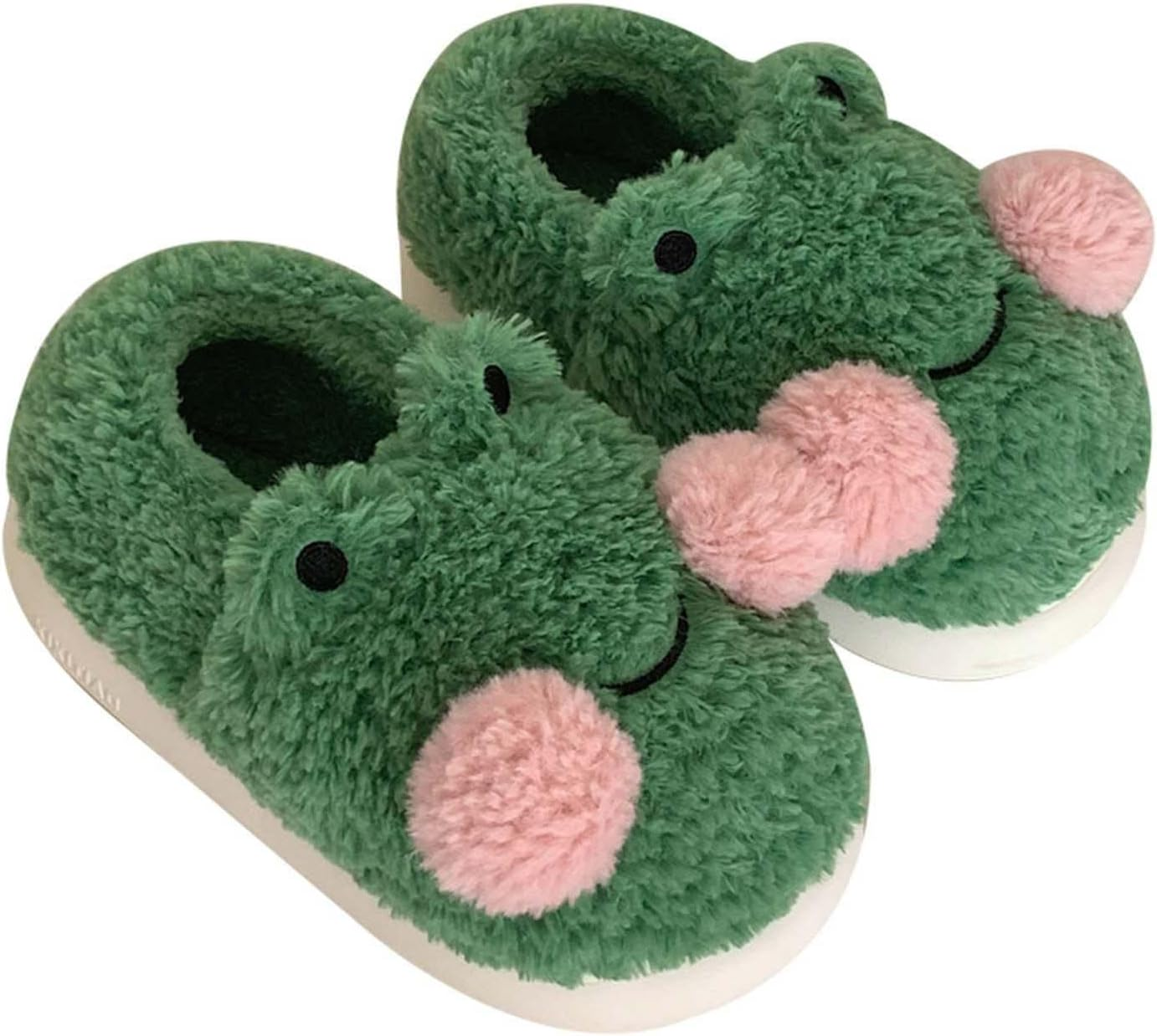 Dickly Women Frog Shape Plush Slippers, House Slipper Soft Comfortable Warm Shoes, Non Slip Animal Slippers for Winter Holidays Parties Indoor, 38-39 image number 2