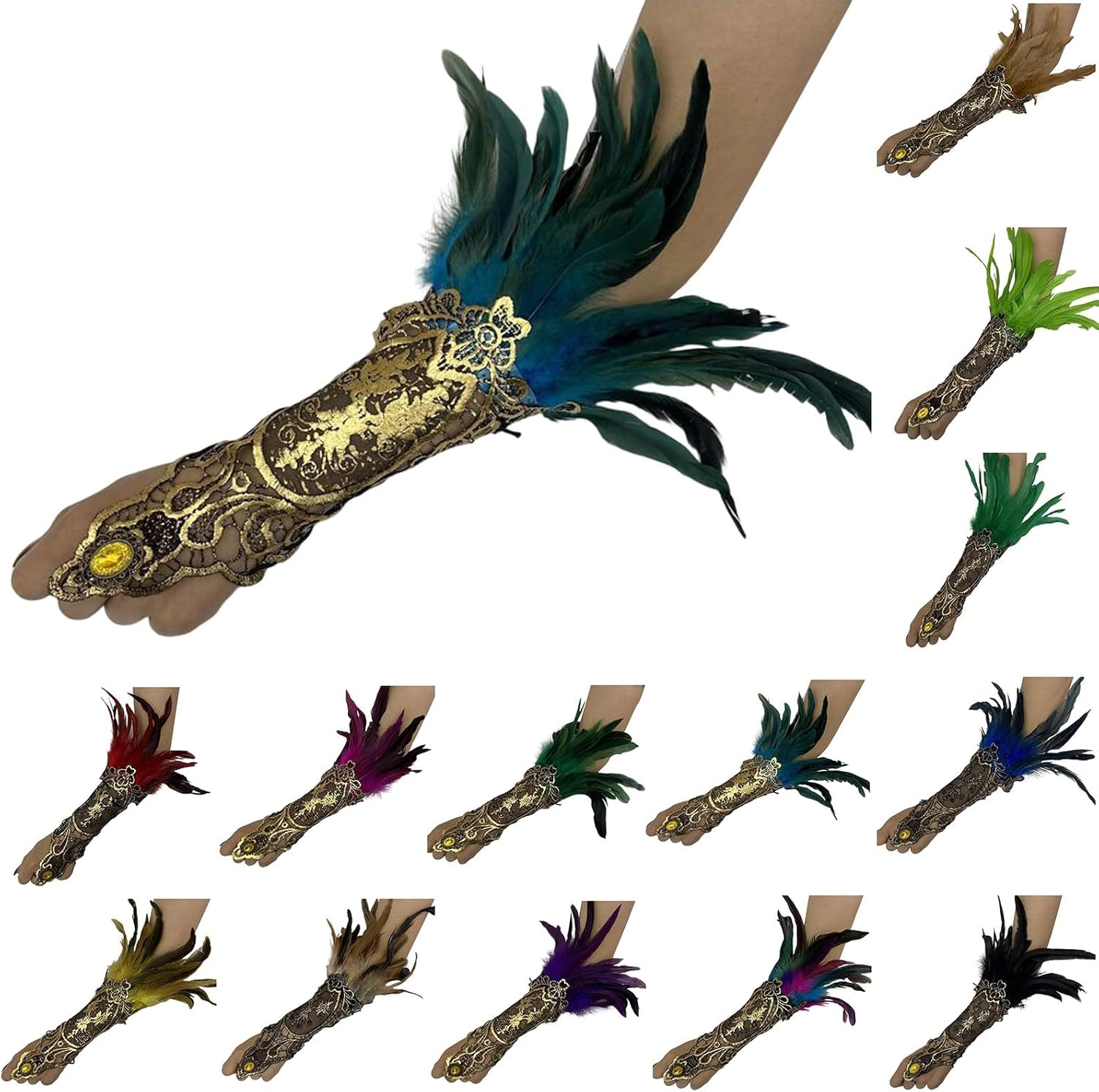 Generic Lace Feather Gloves for Women Witch Angel Costume Accessories Swan Wings Wrist Bands 1920S Sexy Black Gloves - A03-Bk2 image number 7