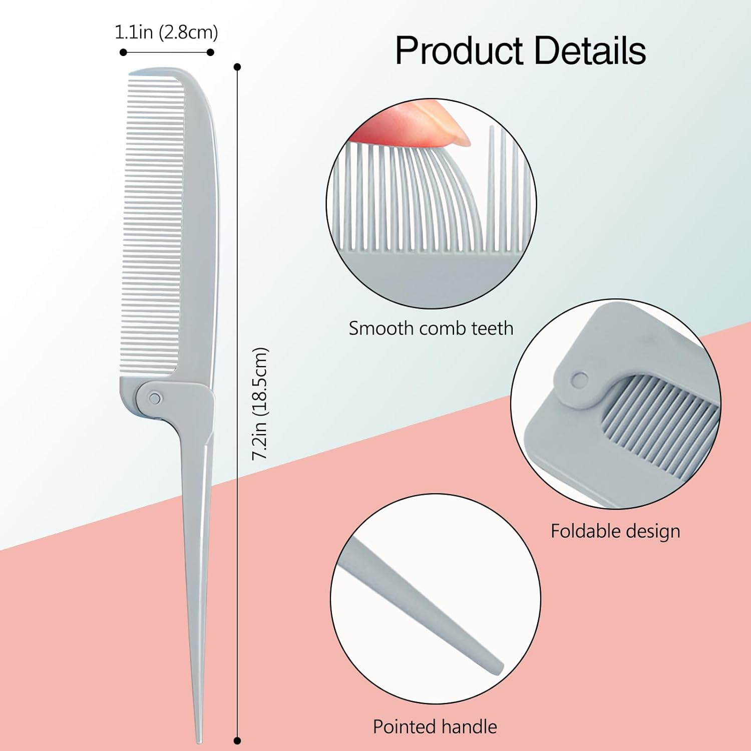 Hair Parting Combs - 4-Piece Rat Tail Folding Detangling Travel Styling Combs for Braids & Hair Styling image number 4