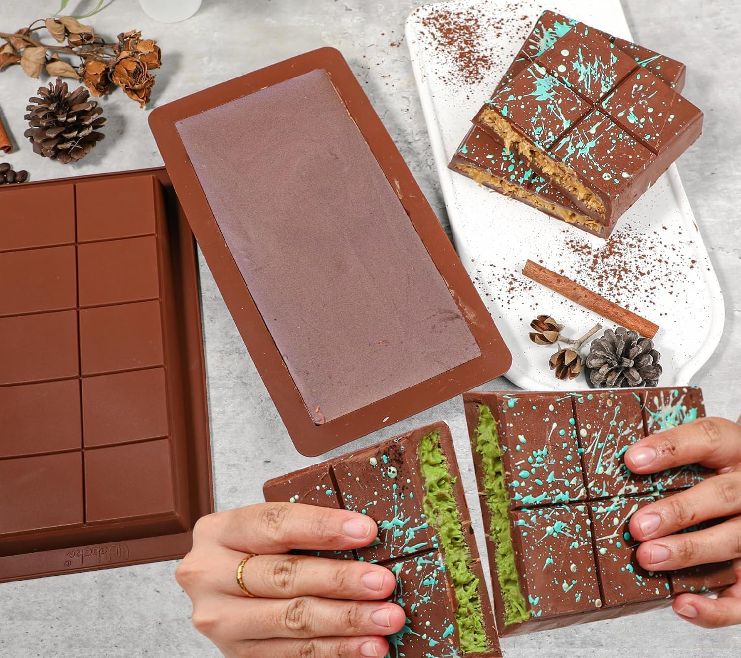 Chocolate Moulds 3Pcs Deep Chocolate Bar Moulds 1 Inch Deep Large and Thick Silicone Chocolate Bar Moulds for Stuffed Bar, Big Chocolate Candy Bar Moulds for Filling Knafeh Pistachio (Largex3) image number 5