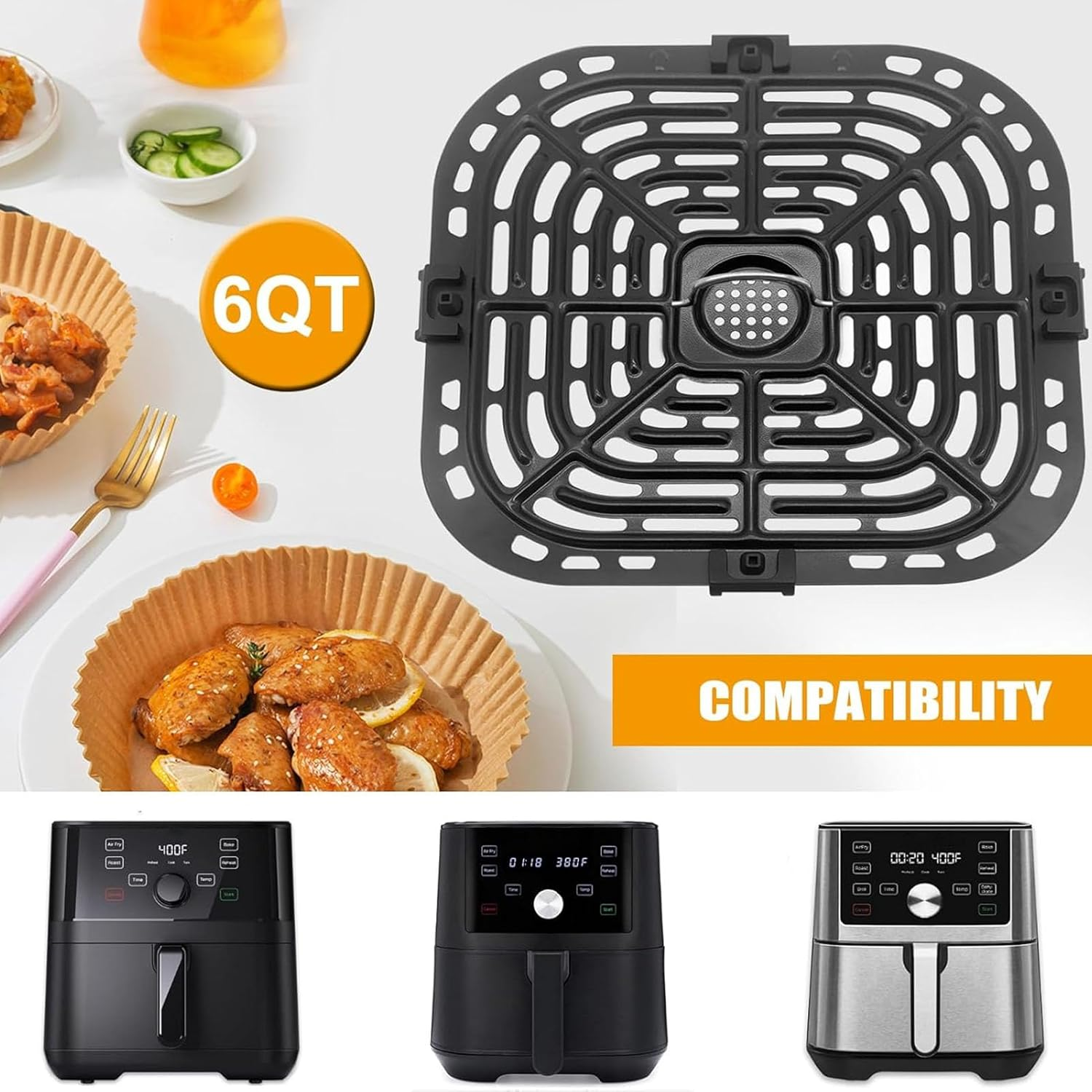 GCQ Air Fryer Replacement Tray for Instant Pot Vortex 6 in 1 6 QT Gourmia GAF735 6 QT Air Fryer, Original Air Fryer Accessories Grill Pan Plate Crisper Plate Rack Parts,Dishwasher Safe image number 5