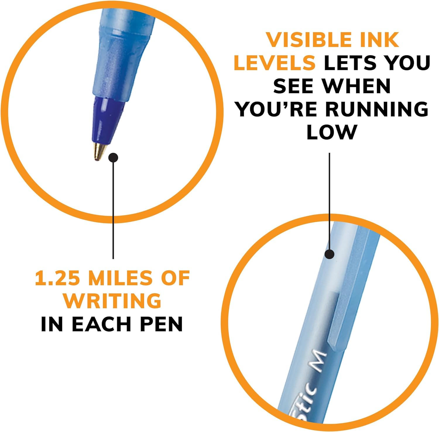 BIC round Stic Xtra Life Ball Point Stick Pen, Medium Point, 1.0 Mm Blue Ink, 144-Count image number 3