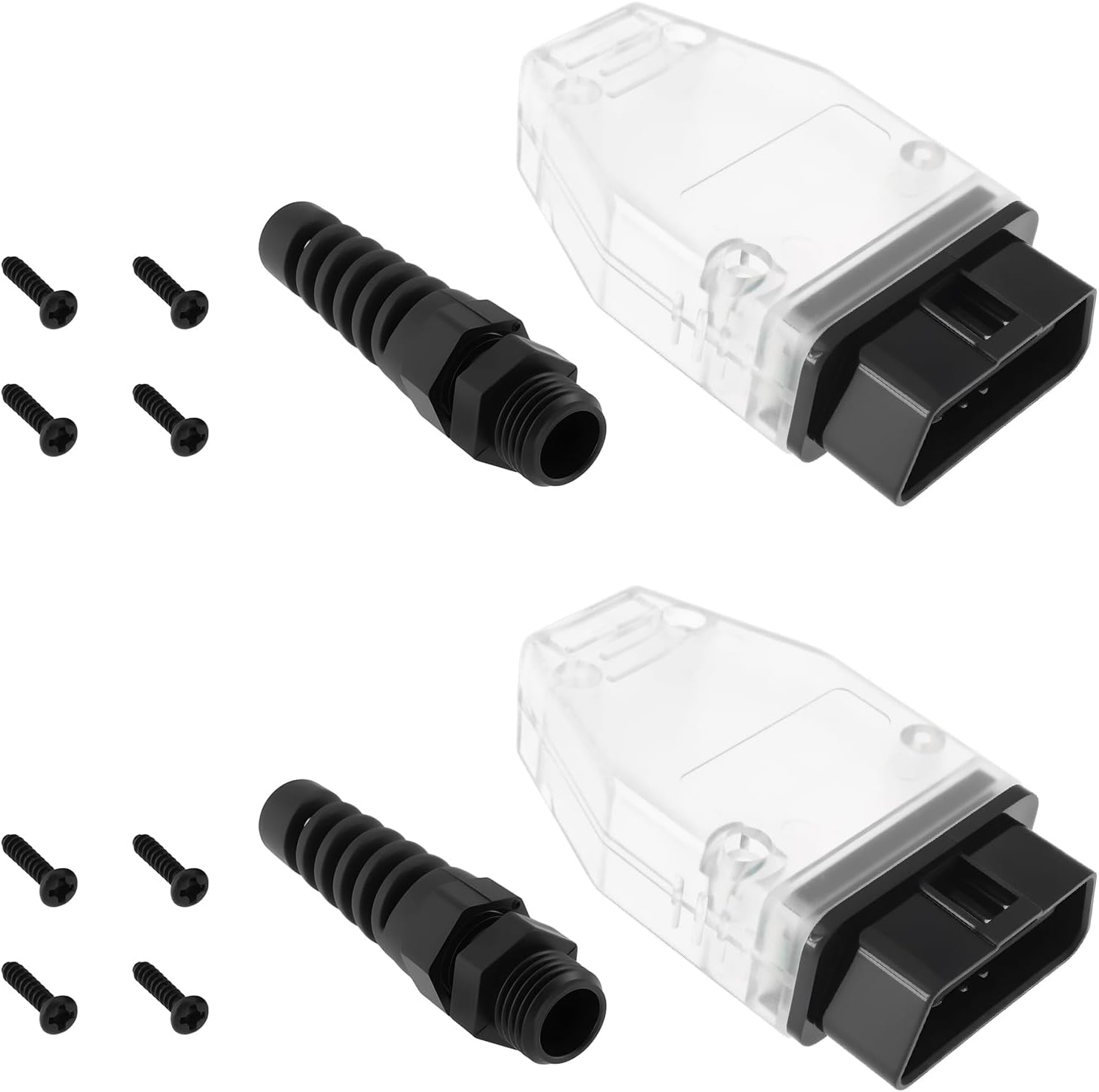 SING F LTD 2 Sets Car OBD2 16 Pin Connectors 12V OBDII Male Wiring Plug Adapter with Screw Shell for Car Truck Black