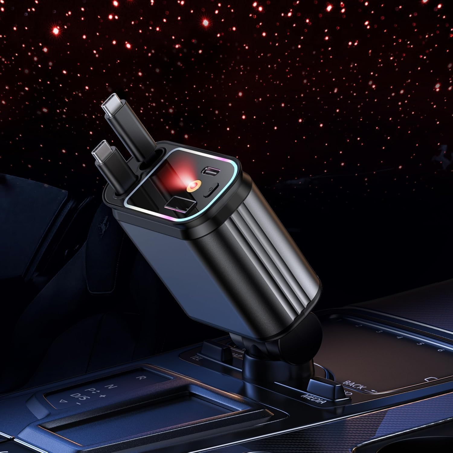 Retractable Car Charger with Star Lights, YACAISI 4 in 1 Fast Car Phone Charger Adapter, Star Lights Retractable Cables and USB C Car Charger Adapter for Iphone 16 15 14 13 12,Galaxy, Pixel image number 5