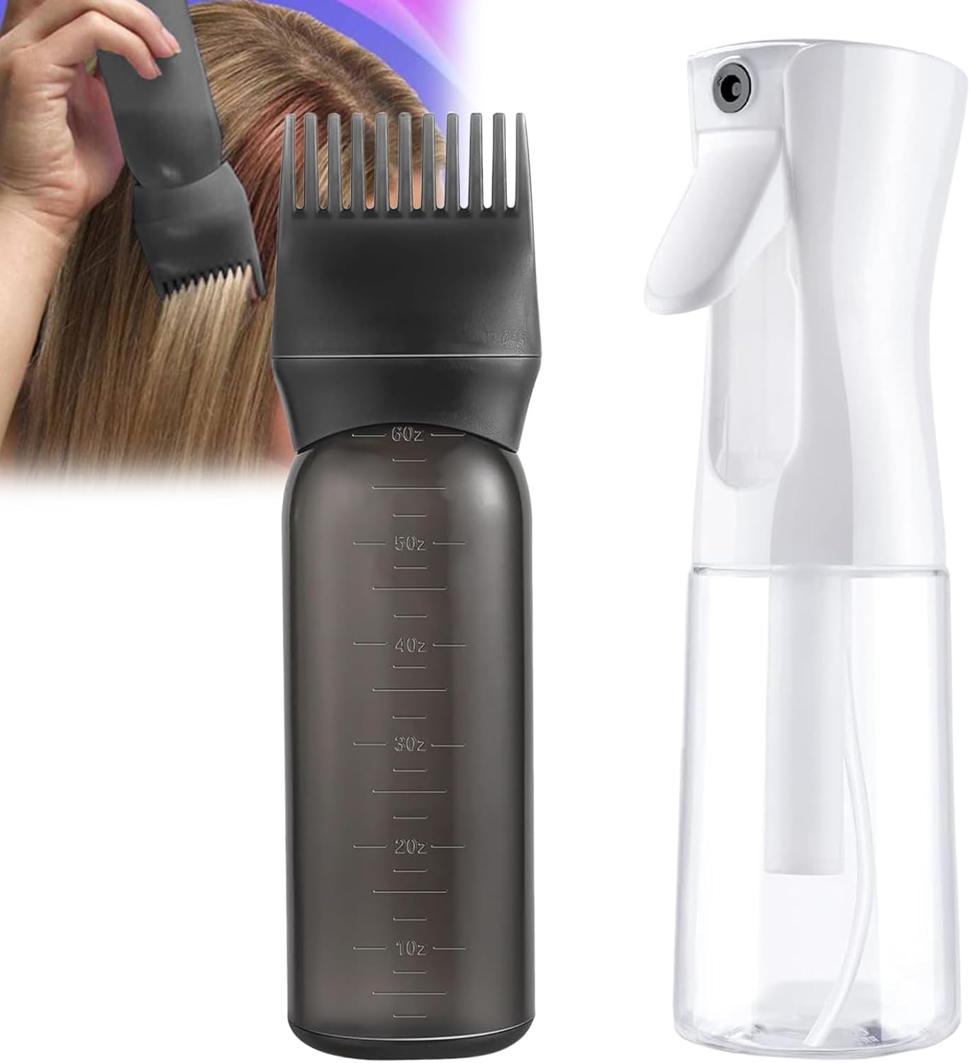 WPPQWP Spray Bottle Hair Curls, Root Comb Hair Oil Applicator, 200 Ml Hair Spray Bottle for Ultra Fine Continuous, Hair Oil Applicator with Graduated for Hair Styling, Hair Colourations image number 3