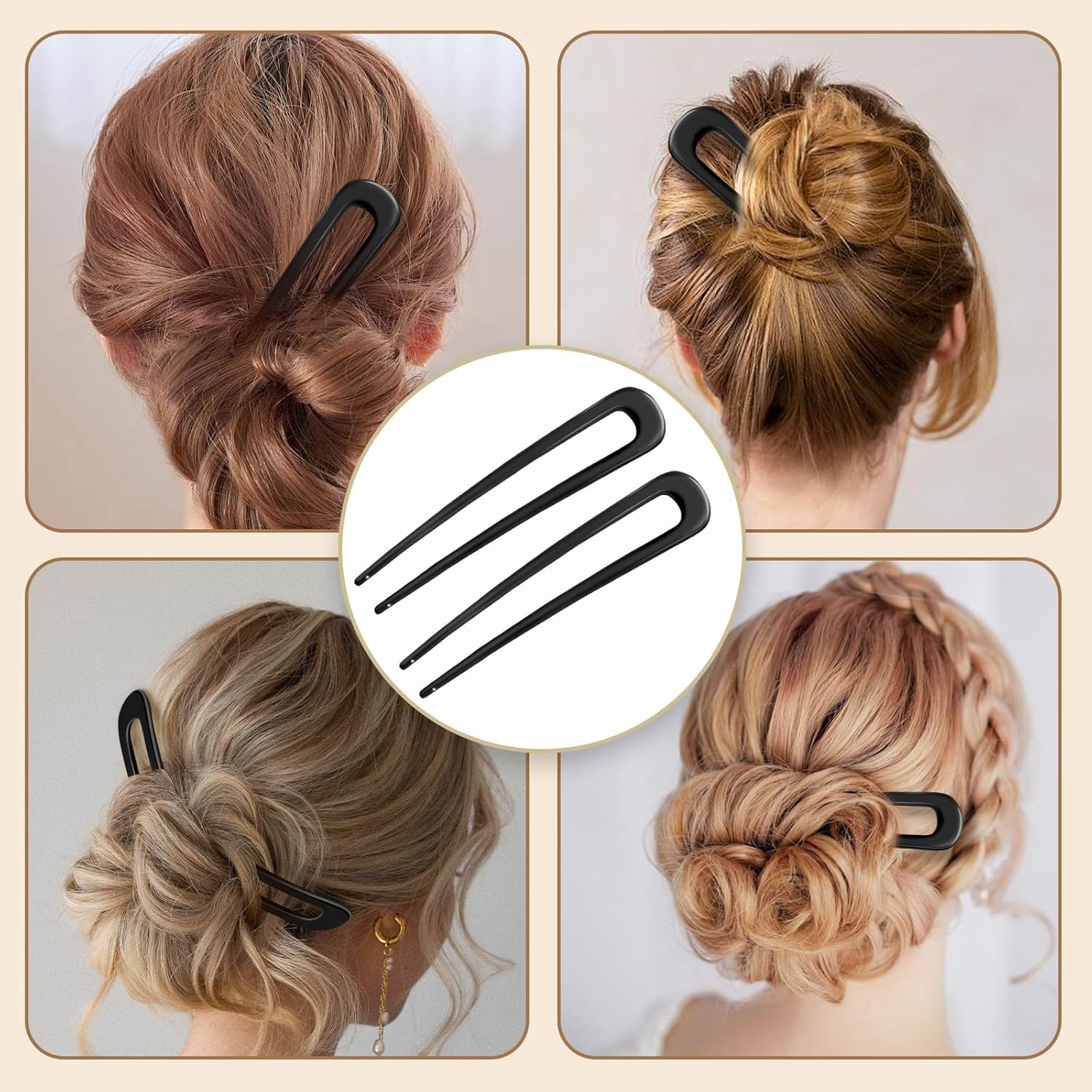 6 Pcs French Hair Pins, 3.9 Inch Metal U Shaped Hair Pins for Women and Girls, Vintage Black for Buns, Long and Thick Hair image number 5