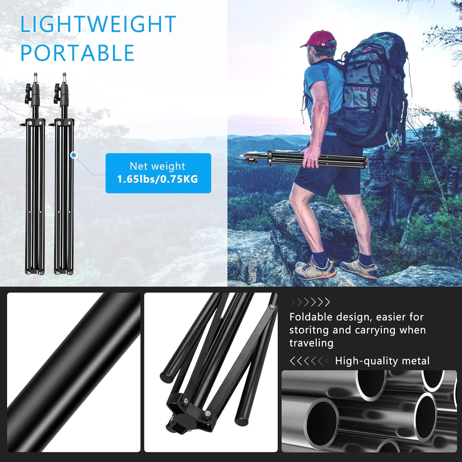 6.8FT/210CM Photography Light Stand Adjustable Heavy Duty Metal Tripod Stand Support System with 1/4" Screw for Studio Kits, Lights, Softboxes, Umbrellas, Ring Light, Reflectors, Backdrops