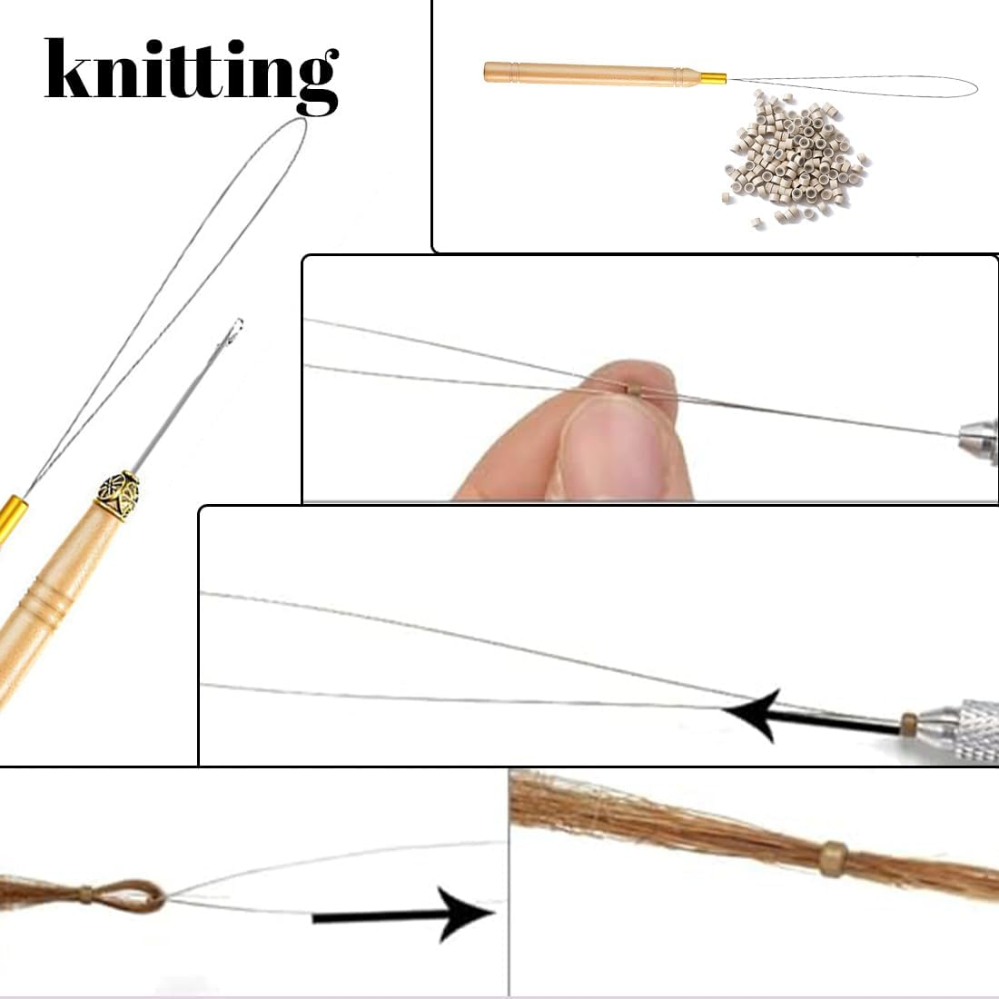 ZEPIQOR Microring Extensions, Micro Ring Hair Extension Set with 1 Micro Ring Hair Pliers, 1 Piece Micro Ring Needle Threader, 1 Pull Hook and 500 Pieces Micro Rings for Hair Extension Accessories image number 4