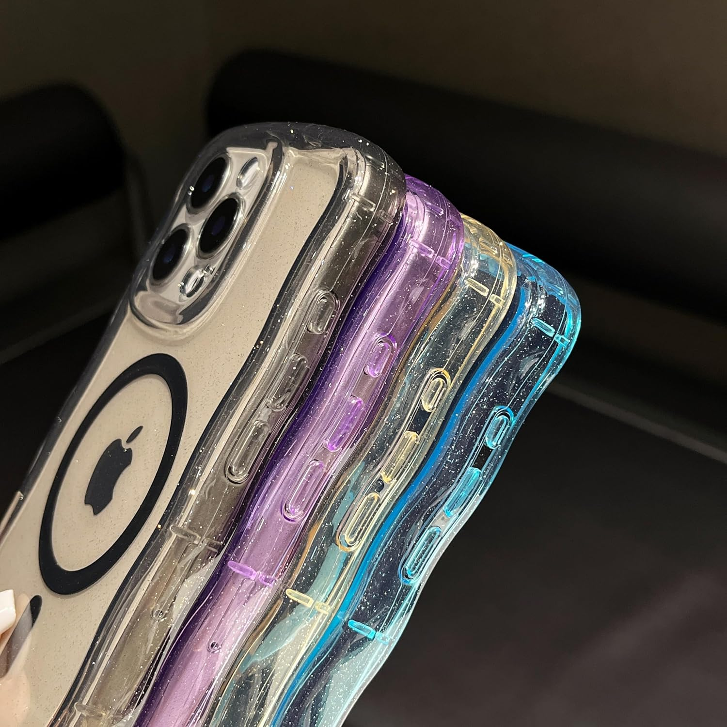 ZTOFERA for Iphone 16 Pro Case, Compatible with Magsafe,Clear Cute Sparkly Bling Glitter Curly Wavy Frame for Women Girls Men,Phone Case for Iphone 16 Pro, Purple image number 5