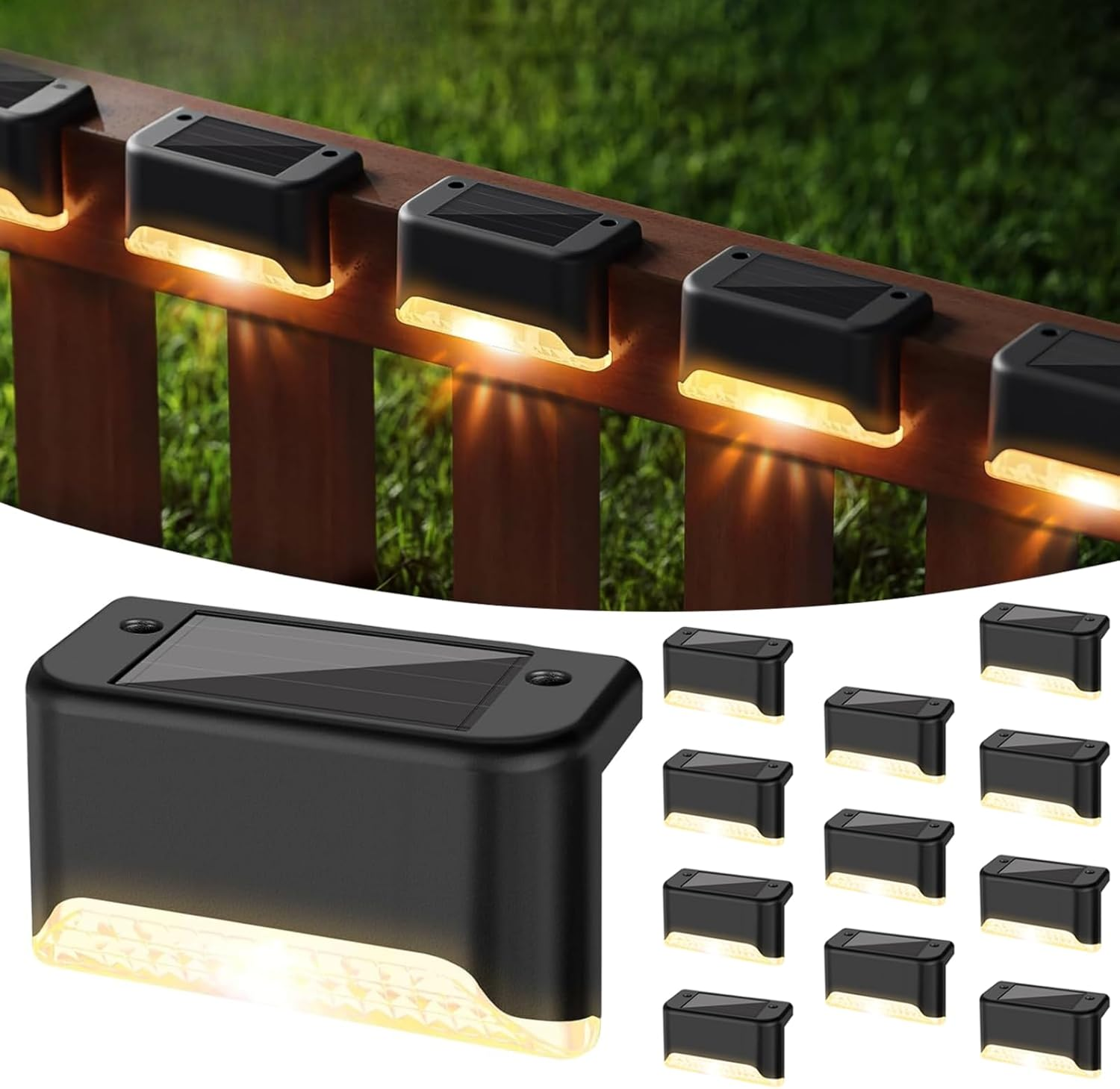 Solar Deck Step Lights Outdoor 4/8/12/16/20 Pack Solar Step Light Waterproof Led Solar Lights for Outdoor Stairs Step Fence, Railing, Yard and Patio Cool White, Warm White (Cool White, 12 Pieces Pack)