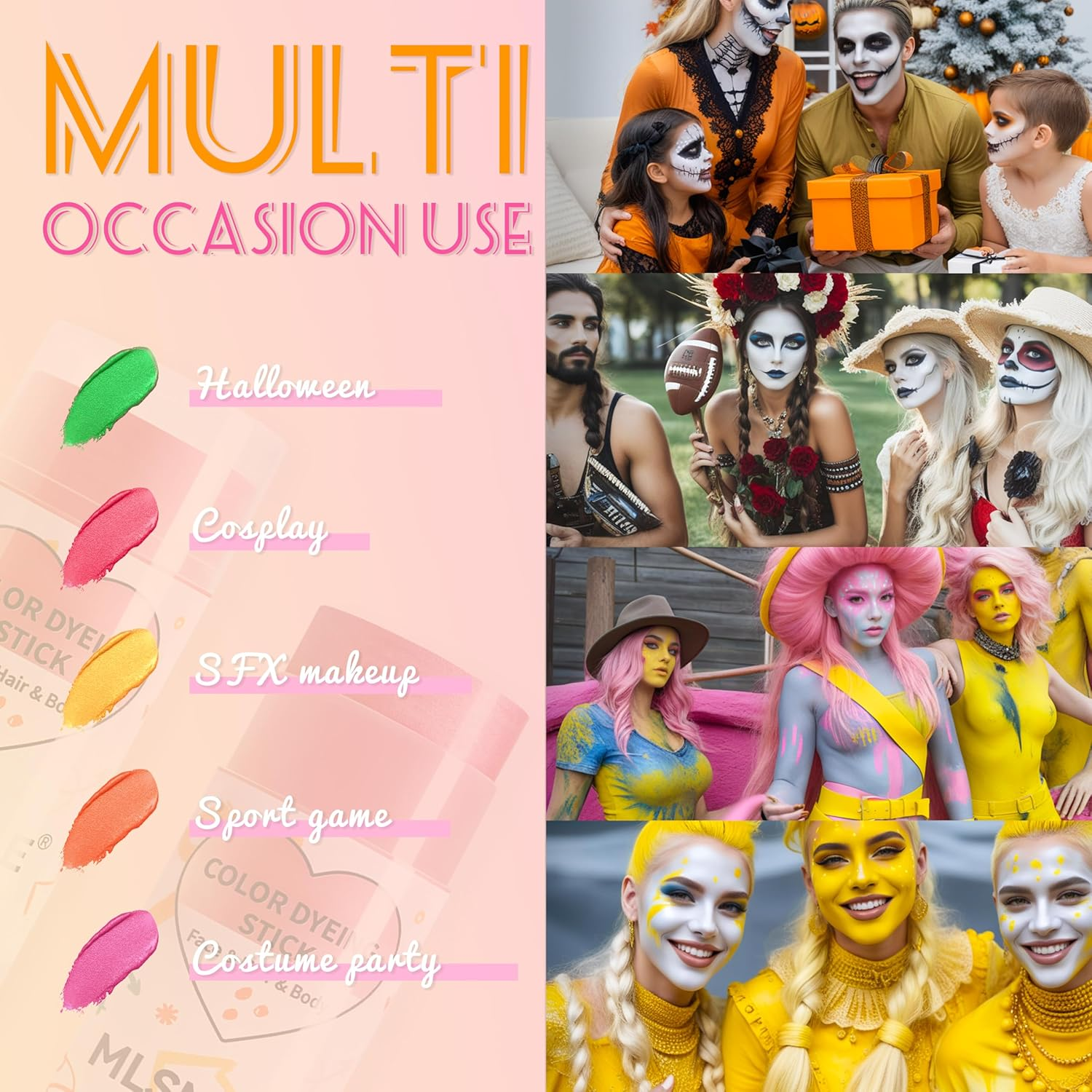 YBUETE Green Face Body Paint Stick, Cream Shimmer Face Body Painting Kit for Halloween Skeleton Skull Clown Cosplay Makeup, Full Coverage Foundation Painting for Prom Party SFX - Blue image number 3