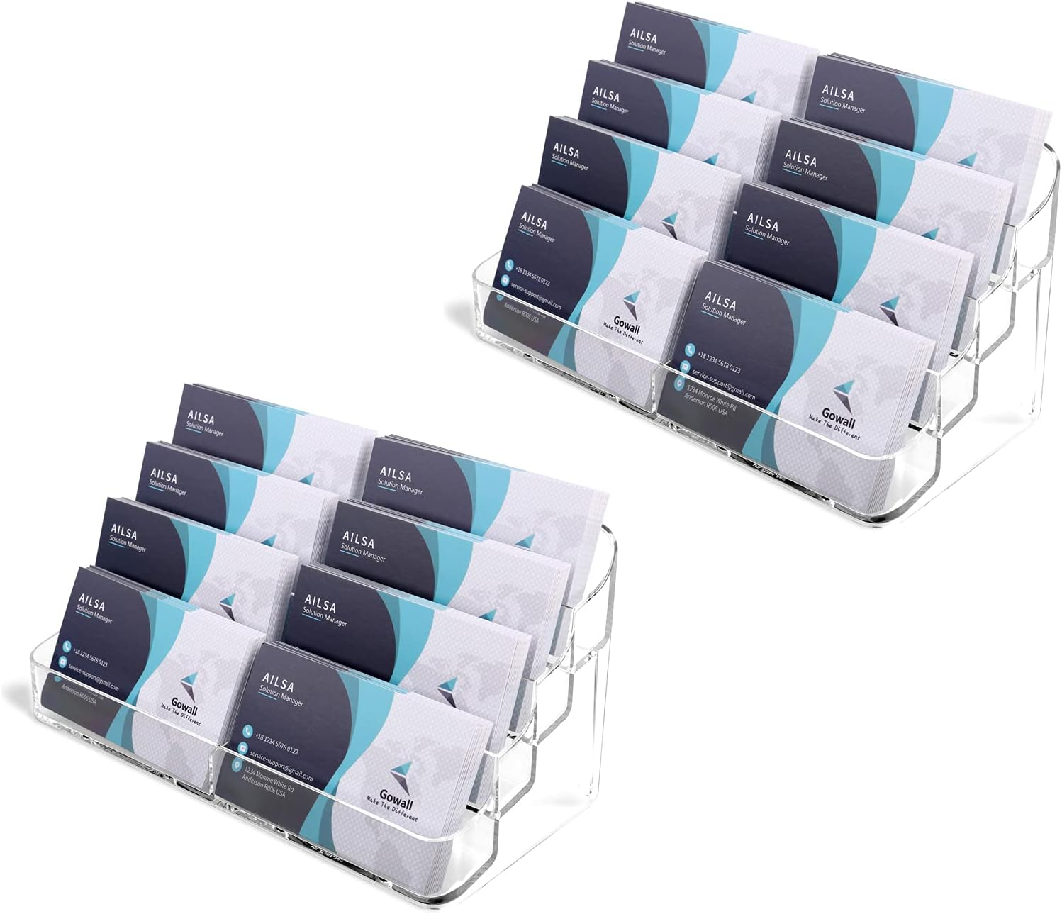 Business Card Holder, 8 Pocket Acrylic Business Card Holder for Desk Clear Business Card Stand Desktop Business Card Holders Plastic Business Card Display for Exhibition, Home and Office, 2 PCS image number 5
