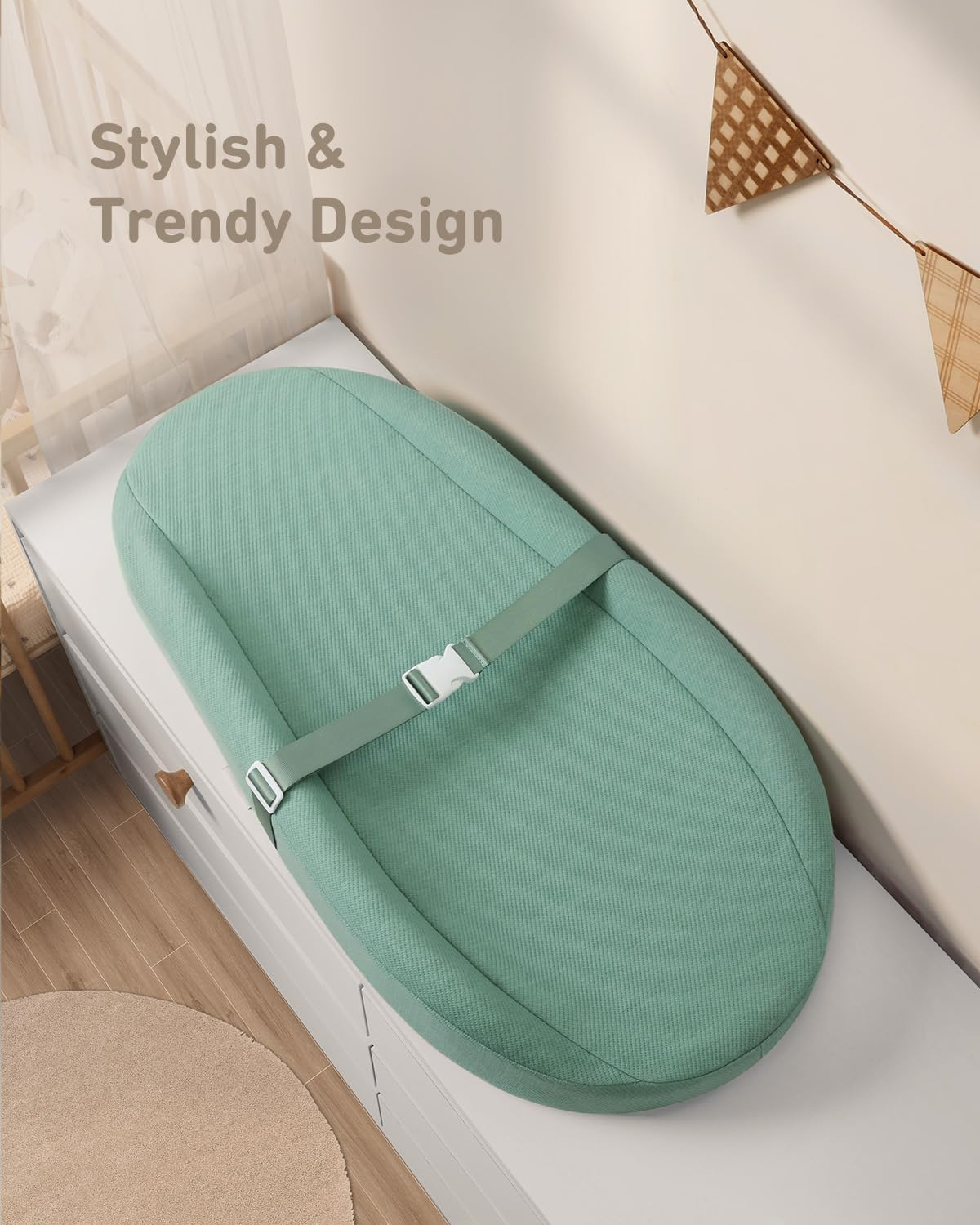 Blissful Diary Baby Changing Pad with Waterproof Lining Foam, Includes a Soft & Washable Cover, Contoured Changing Table Pads for Dresser Top with Non-Slip Bottom, 32&rdquo;&times;16&rdquo; (Green, Avocado) image number 1