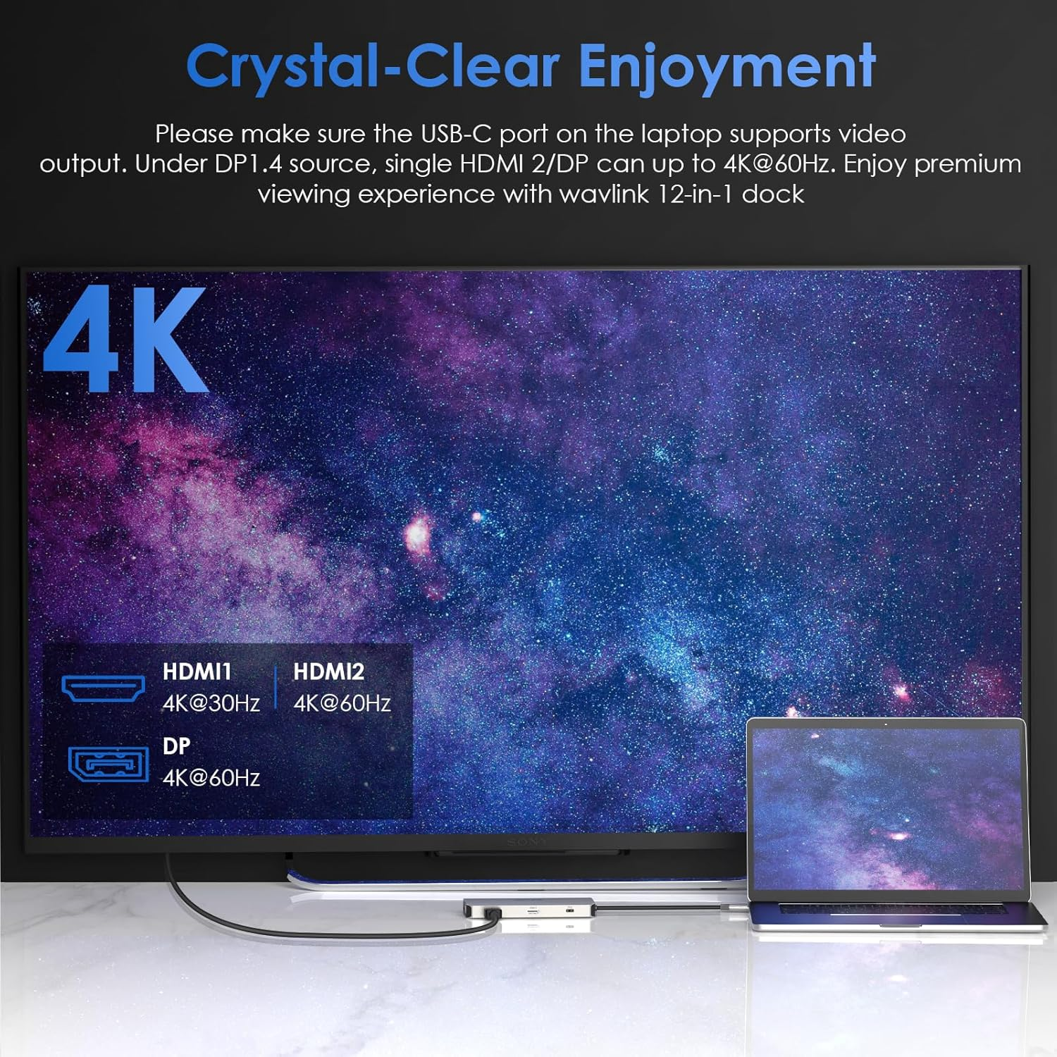 WAVLINK 12-In-1 USB C Docking Station Triple Monitor USB C Hub Dual HDMI Adapter, Type C Multiport Hub Triple Display 4K HDMI Displayport, USB 3.0/2.0 Ports, Ethernet, 85W PD, TF/SD Card Reader, Audio image number 5