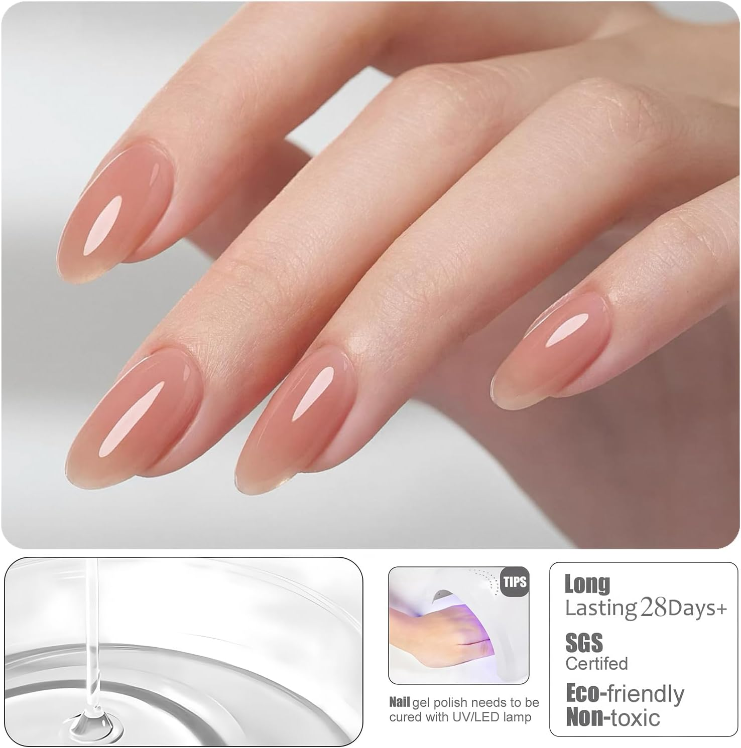 Vishine 16Ml Deep Nude Rubber Base Builder Gel, 6 in 1 Rubber Base Gel Polish for Nail Thickening, LED Nail Lamp Cured Nail Strengthener Extension Color Base Gel in a Bottle R066 - Bubble Pink image number 5