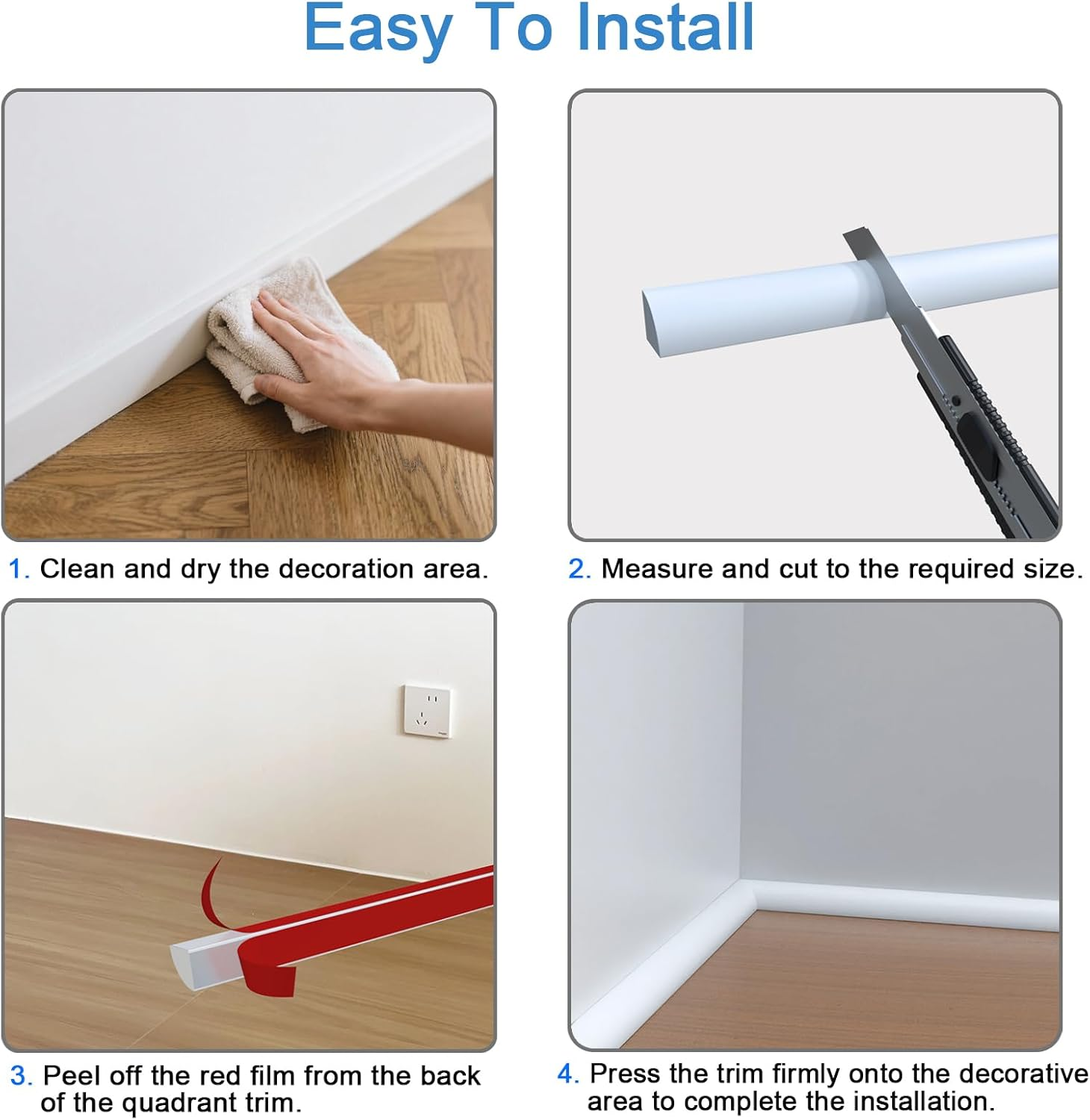 5 Meters Floor Edge Trim Self-Adhesive, Moulding Trim Flexible Quarter Round, PVC Corner Trim, Peel and Stick Wall Moulding Panel Frame for Wall Corner, Skirting Board, Ceiling, Floor (White) image number 3