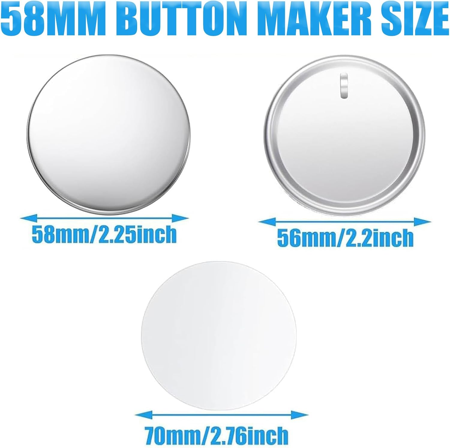 Button Maker Keychain Supplies - 150 Sets 58Mm/2.25 Inch Pin Making Kit for Machine, Metal Badge Sets with Shell Back Cover, Transparent Film and Chain Head image number 1