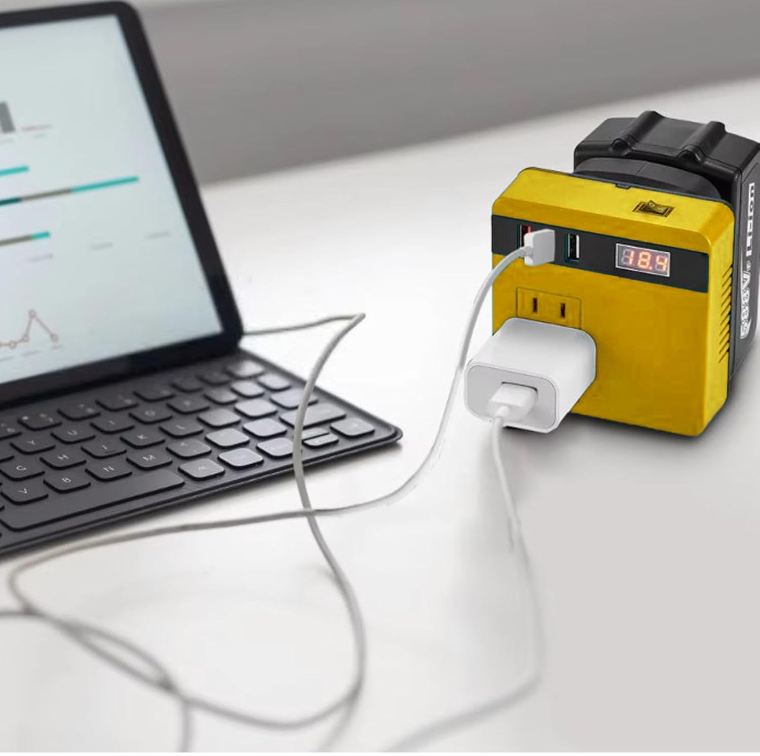 Portable Power Inverter, 120W DC18-21V to AC Cordless Inverter with 3 USB Ports, Fast Charging, Enhanced Safety, Suitable for Phones,Laptops,Led Lights, 20V Battery