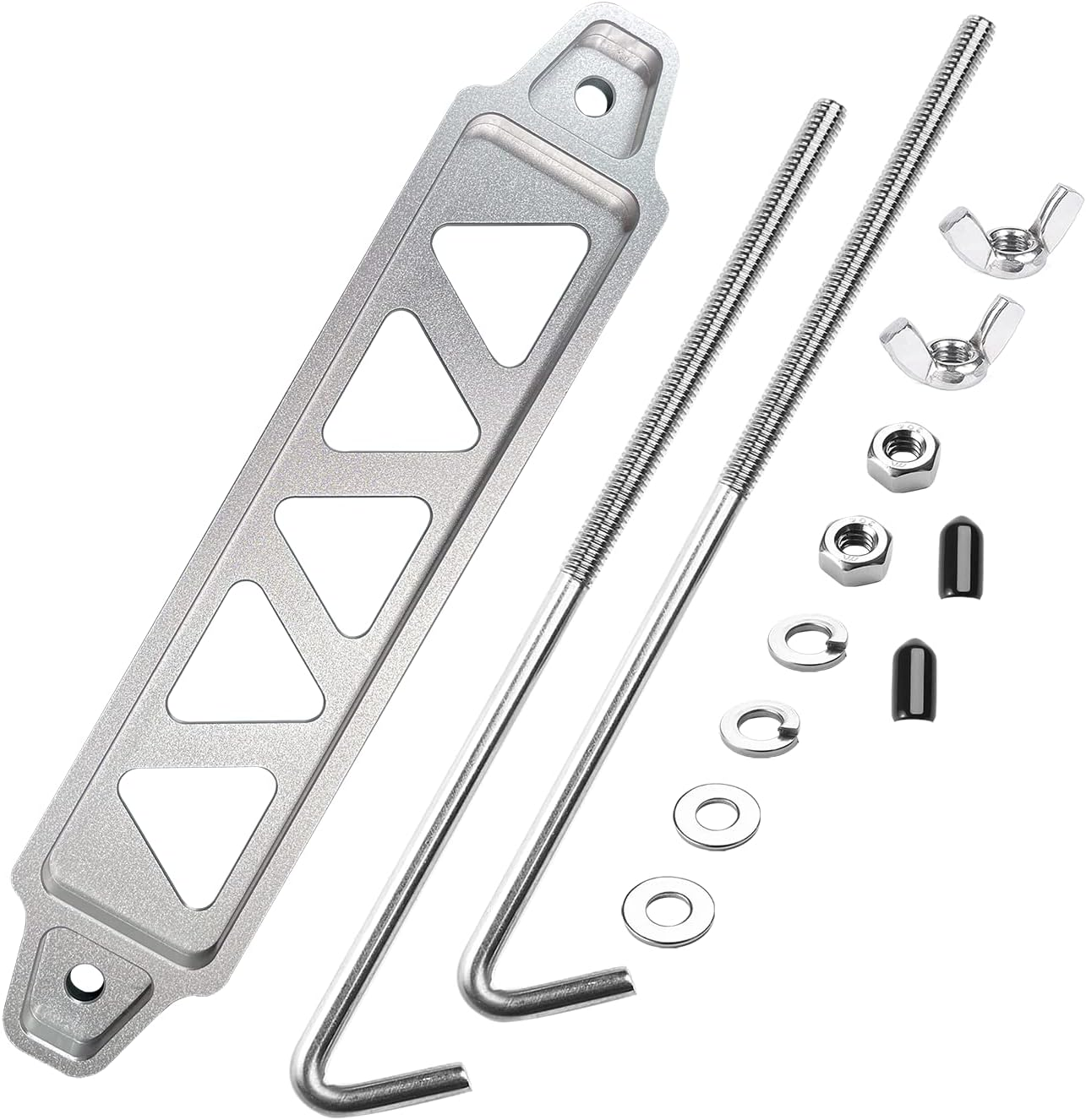 Battery Hold down Sets,With Billet Aluminum Battery Tie down Bracket and 18-8(304) Stainless Steel J Bolts