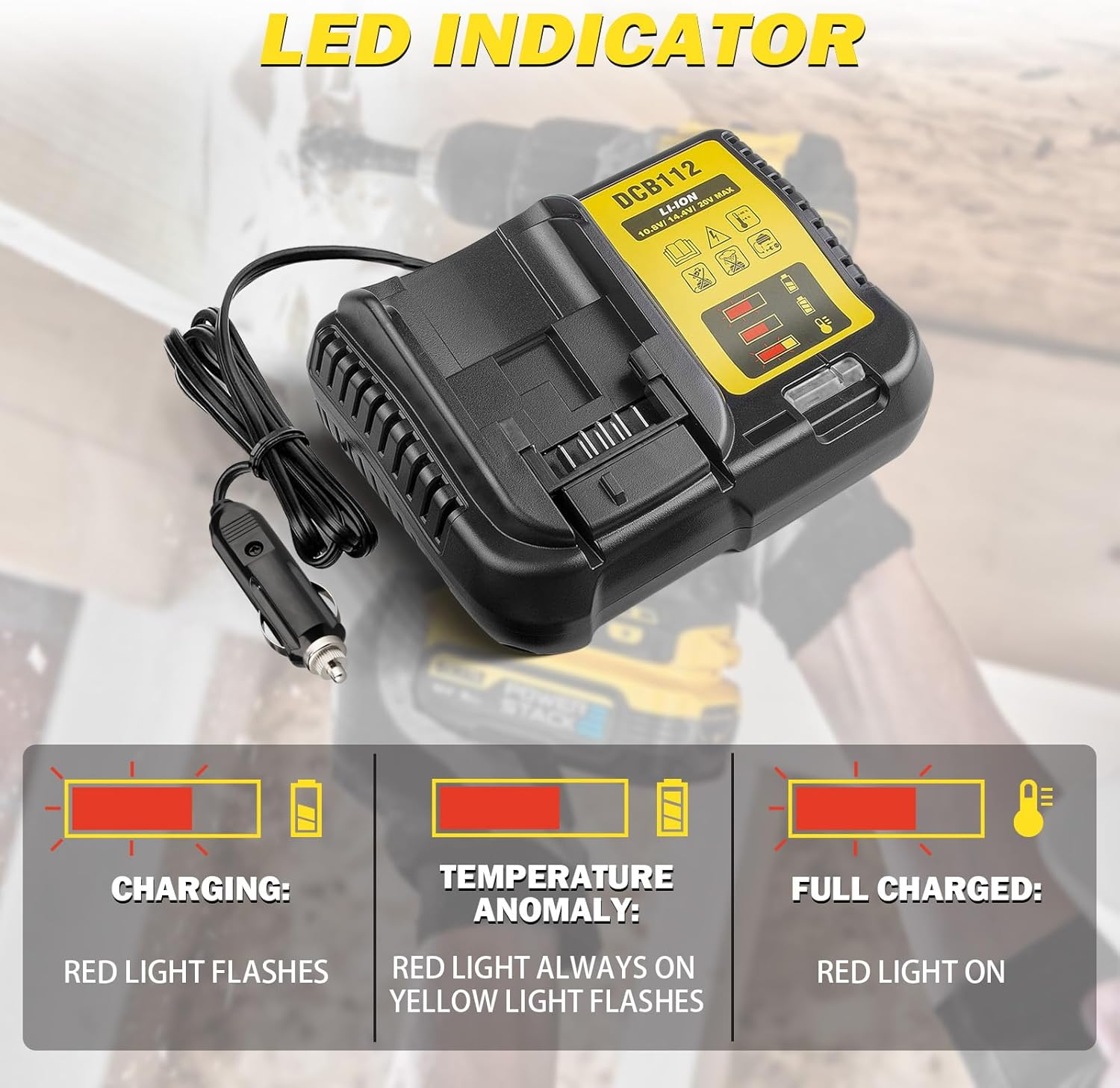 DCB112 DCB119 Car Battery Charger Compatible with Dewal 12V, 20V & 60V MAX Lithium Ion Battery DCB203 DCB201 DCB204 DCB206 DCB606 DCB609 DCB120 Replacement for 20V MAX Vehicle Charger image number 5