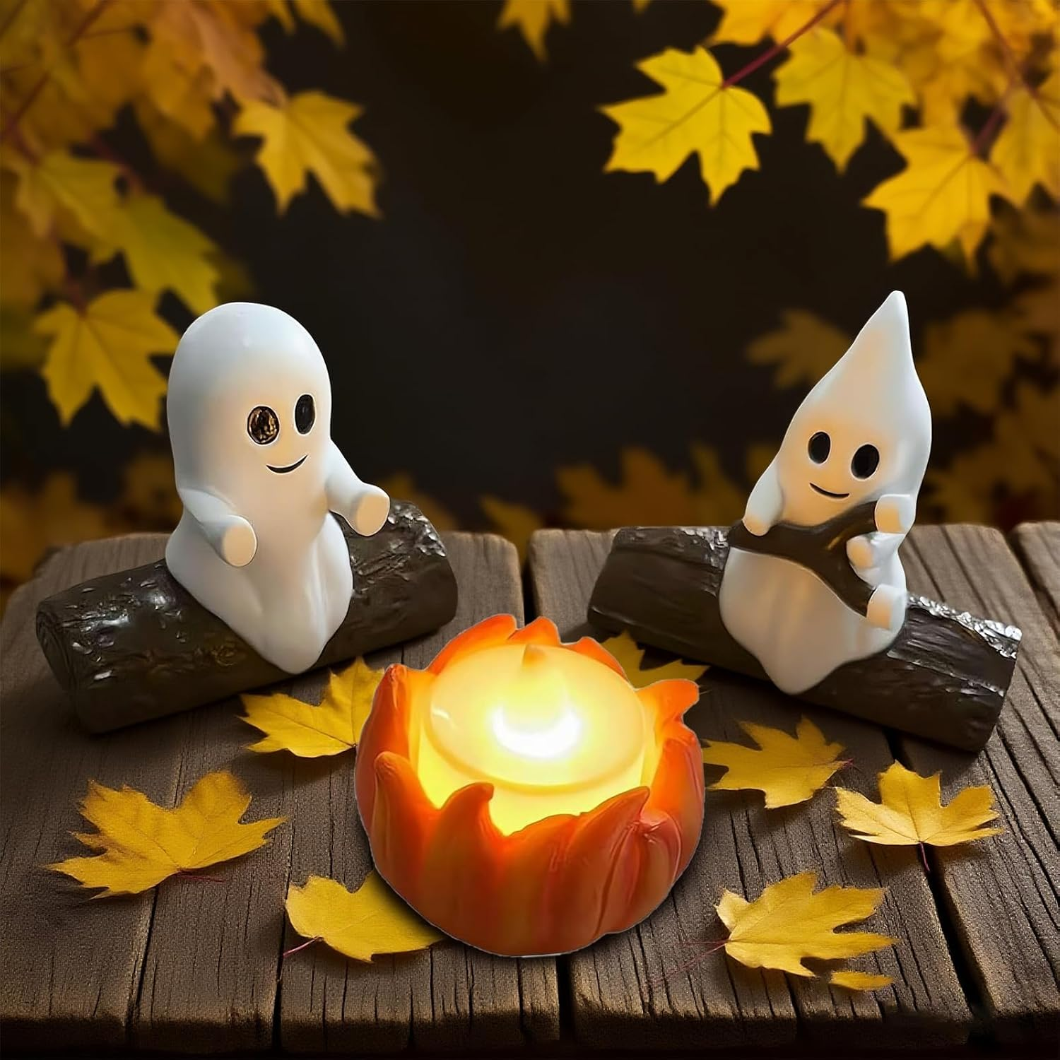 Halloween Ghost Bonfire Decoration, Night Light, Resin Ghost Decoration with Flashing LED, Halloween Decoration, Cute and Comfortable Ghost Statue, Suitable for Home or Desk (Cats and Dogs) (A) image number 5