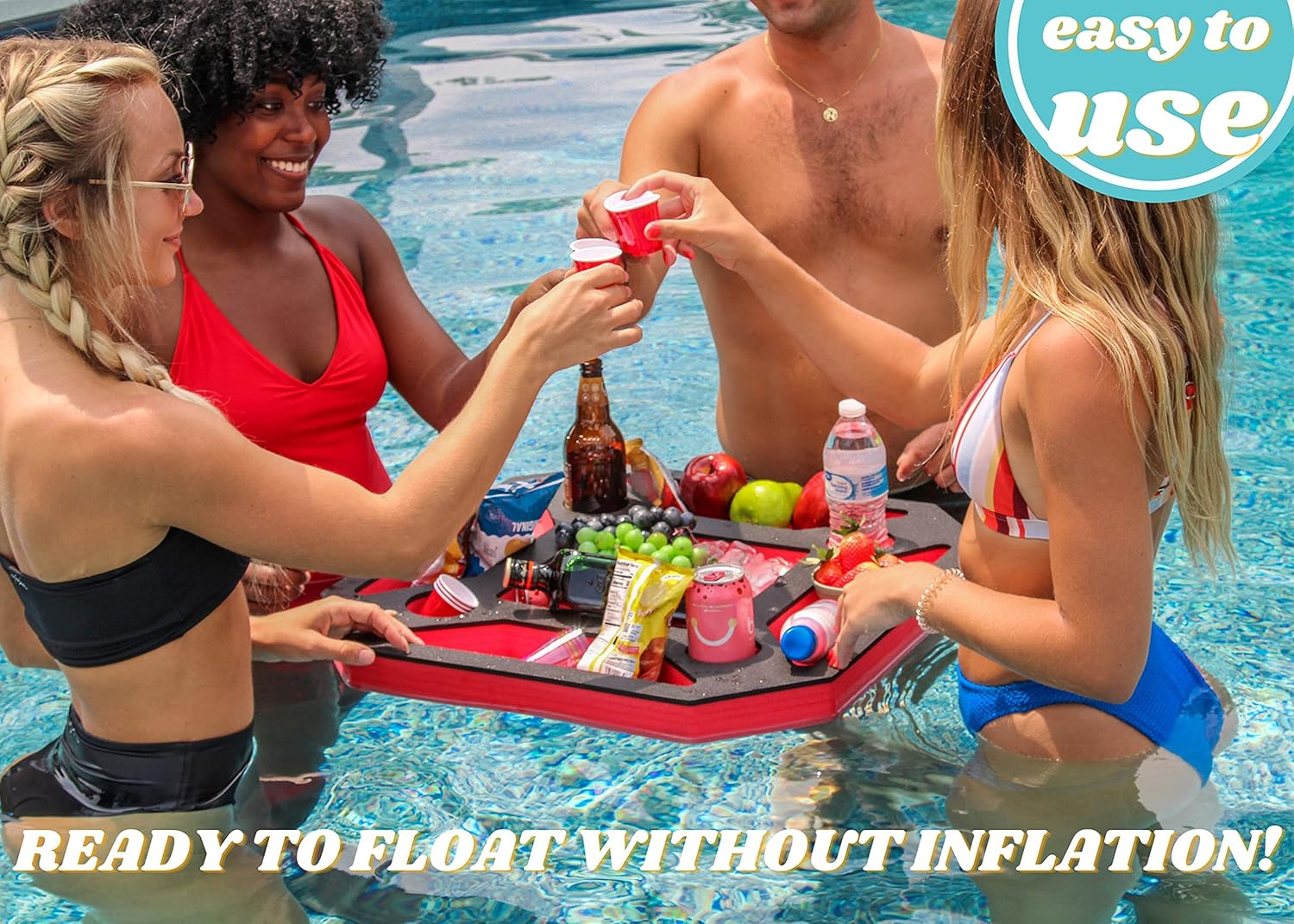 Polar Whale Large Floating Spa Hot Tub Bar Drink and Food Table Red and Black Refreshment Tray for Pool or Beach Party Float Lounge Durable Foam 23.5 Inches 9 Compartment UV Resistant image number 2