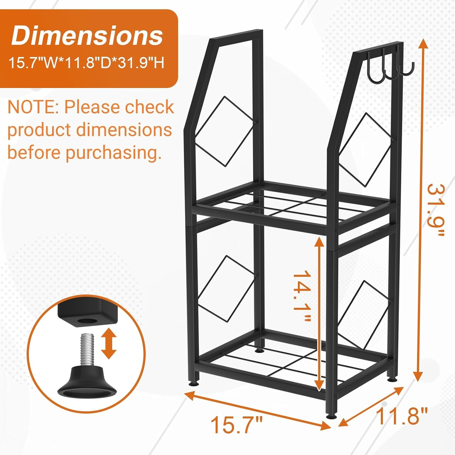 Firewood Rack for Indoor, 2-Tier Firewood Holder with 3 Hanging Hooks, Heavy Duty Wood Rack for Outdoor Patio, Black image number 1