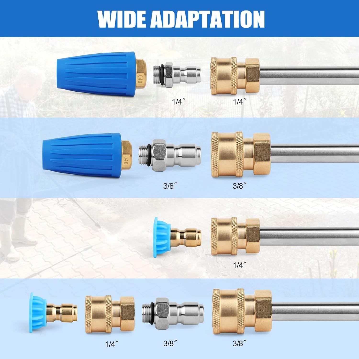 Turbo Nozzle Pressure Washer, 4000 PSI Rotating Power Washer Nozzles Max 5000 PSI with 1/4&rdquo; and 3/8&rdquo; Quick Connect, 7 Pressure Washer Accessories for Concrete, Brick, Driveway, Patio(4.0 GPM) image number 3