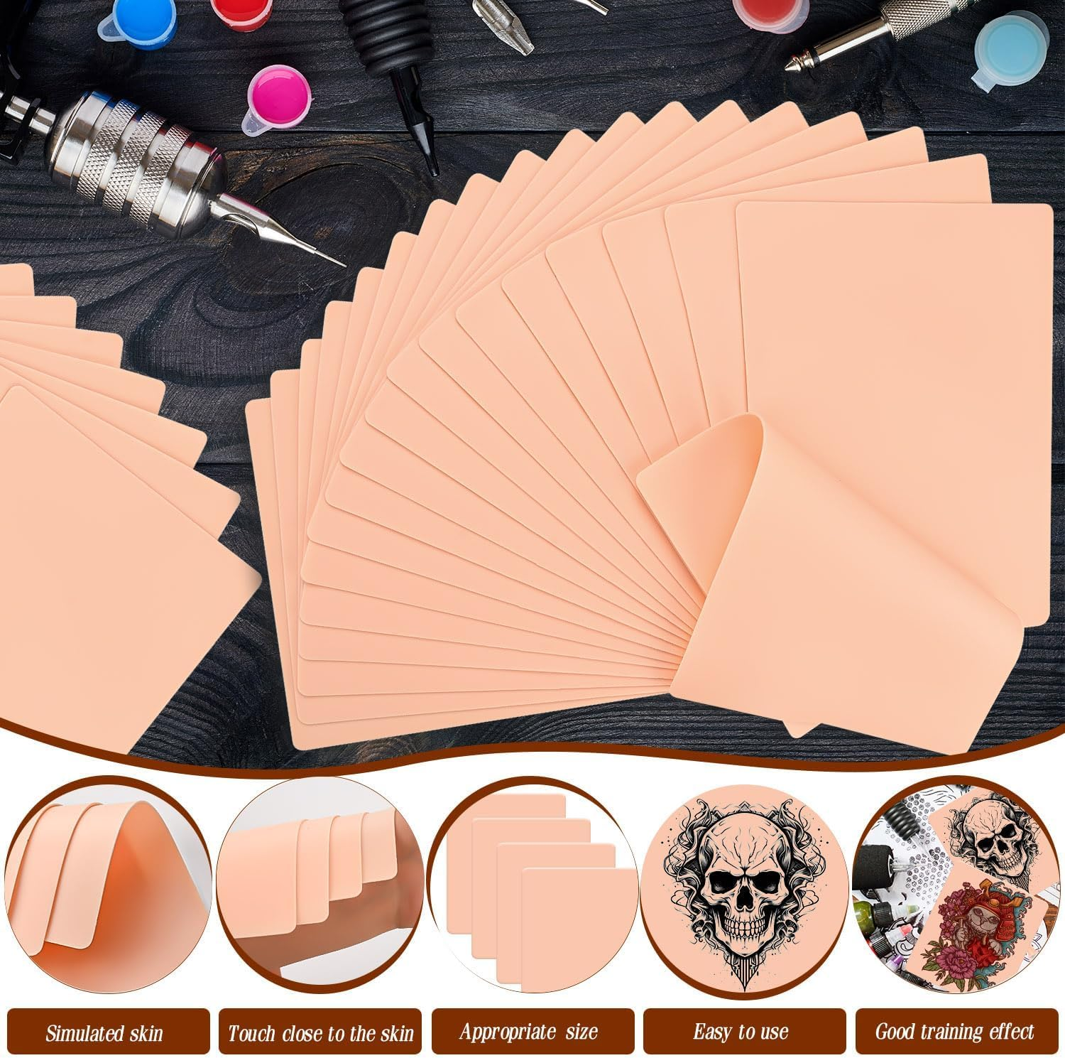 70 Pcs Tattoo Skin Practice Kit, Include 20 Pcs Tattoo Practice Skins & 50 Pack Tattooing Transfer Paper for Beginners Fake Skin Tattooing (7.5 X 5.8/11.6 X 8.2 IN) image number 1
