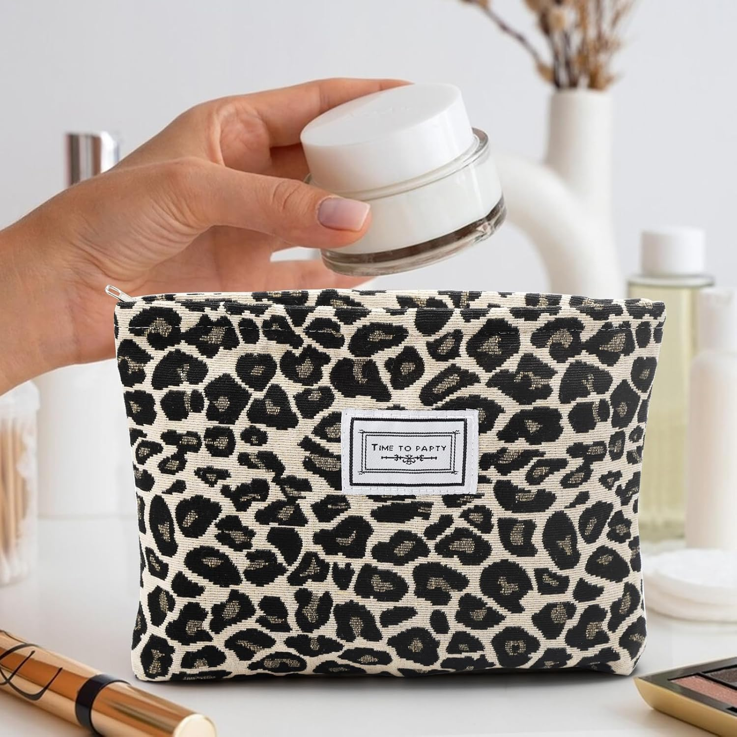 Cosmetic Bag Women'S Make up Bag Cord with Zip Multifunctional Travel Toiletry Bag Toiletry Bag Makeup Bag Organiser for Women Girls, Bright Leopard Print, Travel image number 4