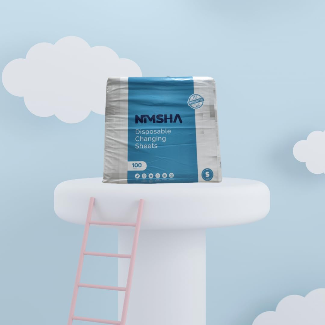 NIMSHA Disposable Changing Pads (Pack of 100) &ndash; Super Absorbent Baby Diaper Changing Pads, Leak-Proof & Breathable Bed Liners for Potty Training, Travel & Bed Protection, 43X33 Cm