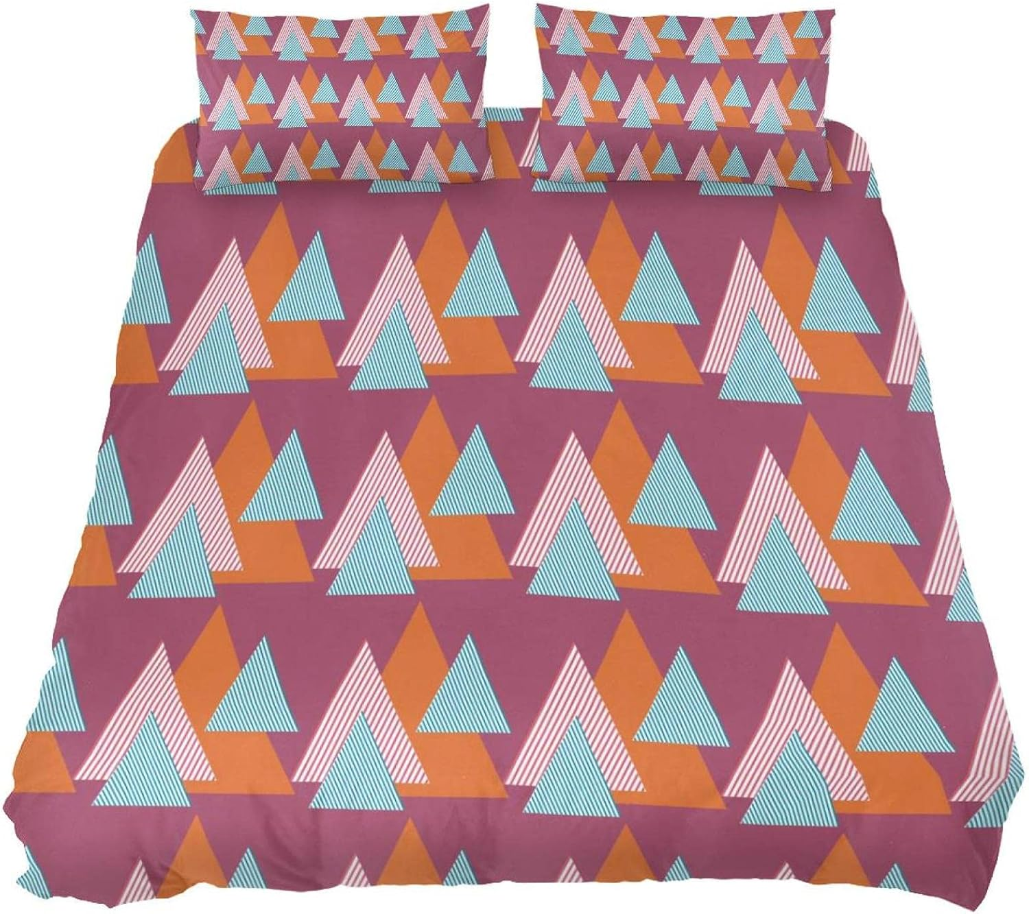 3 Pcs Microfiber Bedding Set Duvet Cover Pillow Shams Bed Striped Triangles Pattern Geometric Quilt Cover 1 Cover 2 Pillowcase with Zip,Lightweight and Soft image number 5