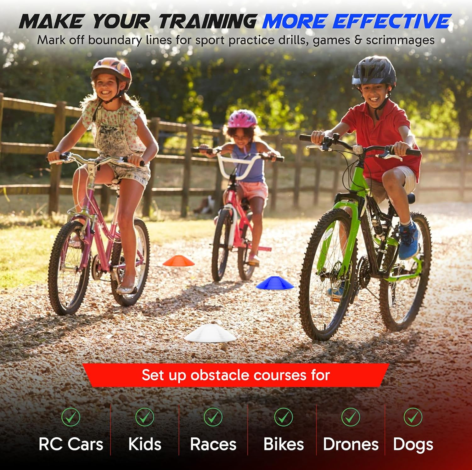 Pro Disc Cones (Set of 50) - Agility Soccer Cones with Carry Bag and Holder for Sports Training, Football, Basketball, Coaching, Practice Equipment, Kids - Includes 15 Best Cone Drills Book - Blue And Red image number 4