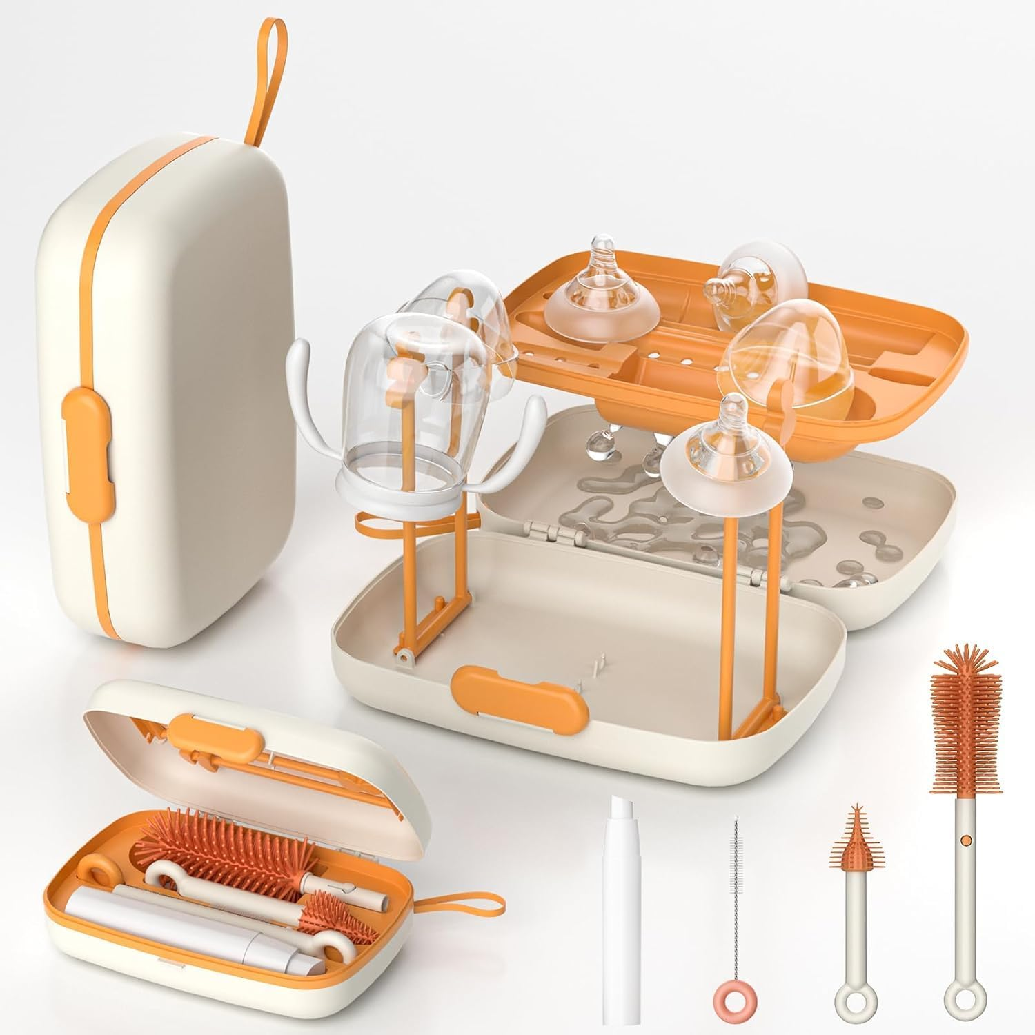 7-In-1 Bottle Brush Cleaning Set, Including Drying Rack, Draining Tray, Detachable Bottle Brush, Nipple Brush, Straw Brush and Soap Dispenser image number 3