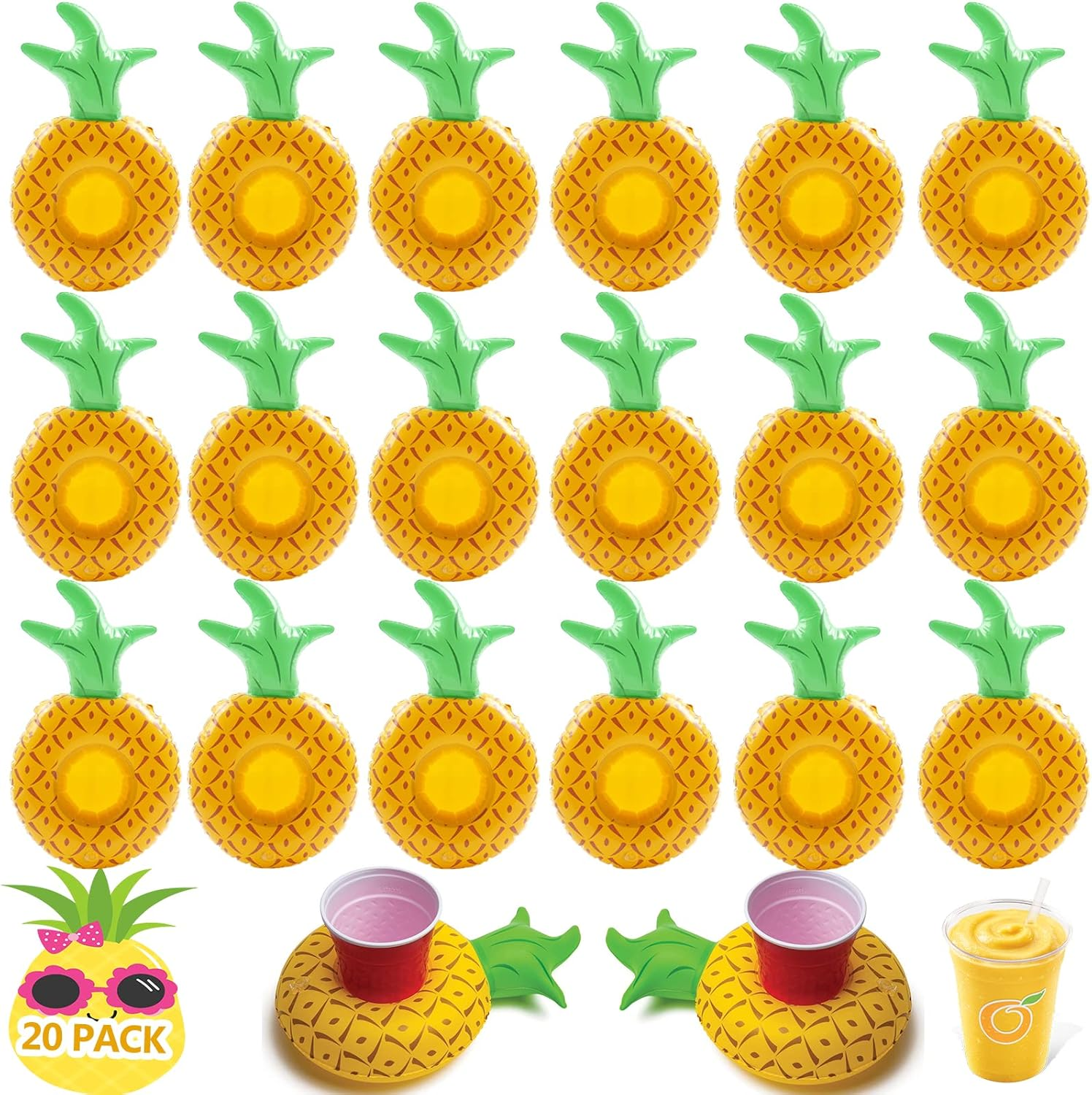 Inflatable Drink Holder 20 Pack Inflatable Pineapple Pool Float Drink Holders Pool Accessories for Swimming Pool image number 2