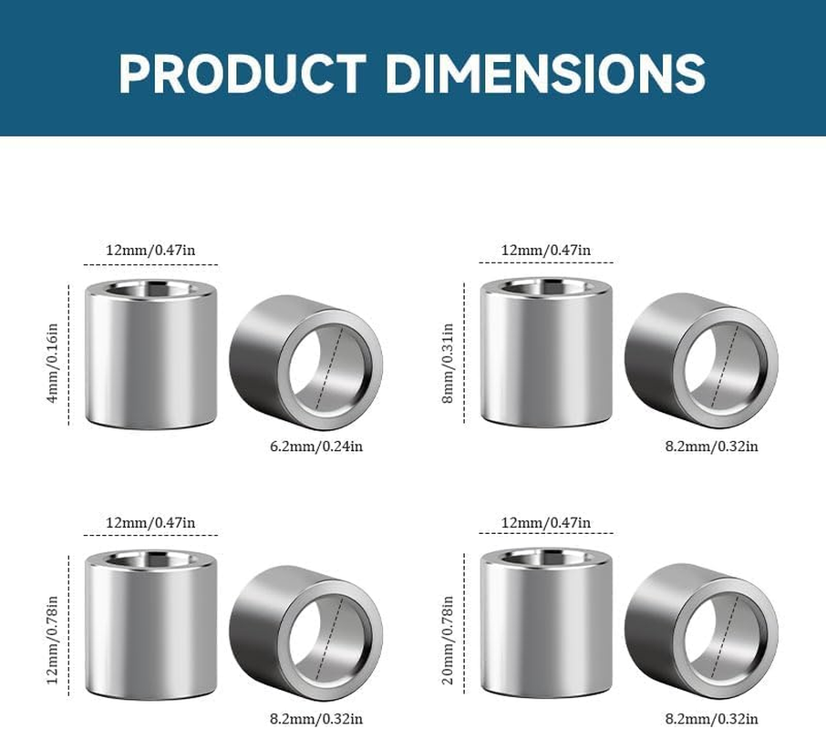 5 Pcs Aluminum Metal Spacer,8.2Mmx12Mmx20Mm round Screw Holder, Plain Grain Spacer for Screws Bolts and Rods