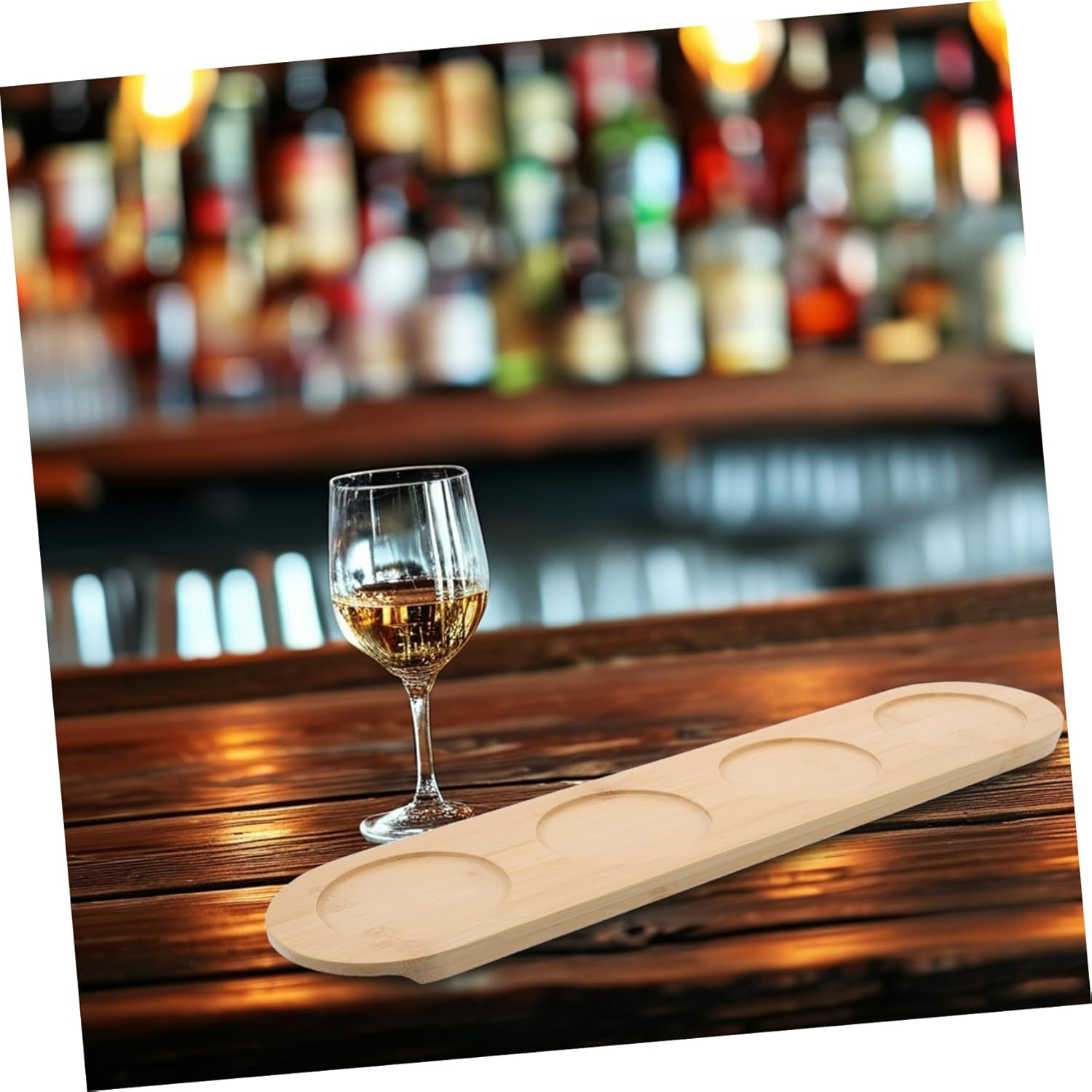 Garneck 4Hole Natural Bamboo Wine Coasters for Drinks Shot Holder Tray Holder for Servers Tasting Flight Boards Red Wine Glasses Whiskey Wooden Paddle Display Rack