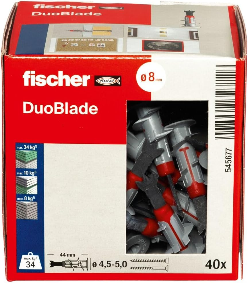 Fischer Duoblade LD, Innovative Self-Drilling Plasterboard Plug, Strong Plug for Fast and Easy Installation in Gypsum Plasterboard and Fibre Board, with Metal Tip, 40 Plugs image number 6
