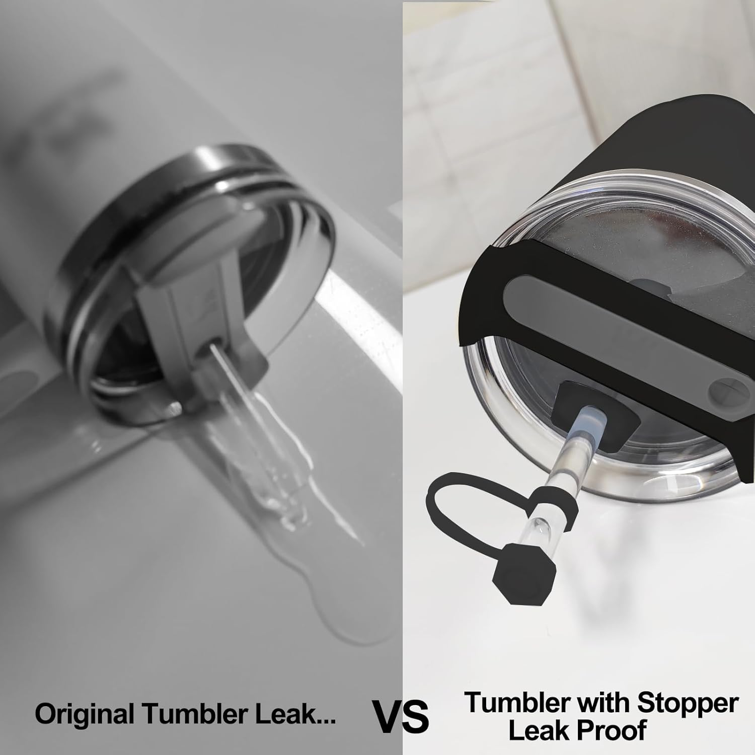 Silicone Spill Stopper Set Compatible with Stanley Cup 2.0 30Oz & 40Oz with Straw Cover (Set of 2, Black) - Azure image number 6