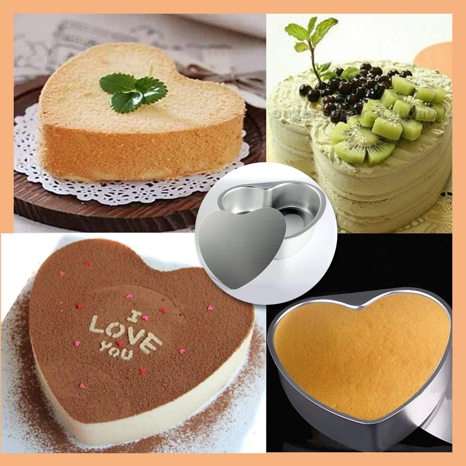 2 Pcs Heart Shaped Cake Pan Set, Aluminum Heart Shape Mould, Non-Stick Heart Cake Tins, 6 Inch & 8 Inch, Removable Bottom Baking Mould, for Household Christmas Birthday Wedding image number 5