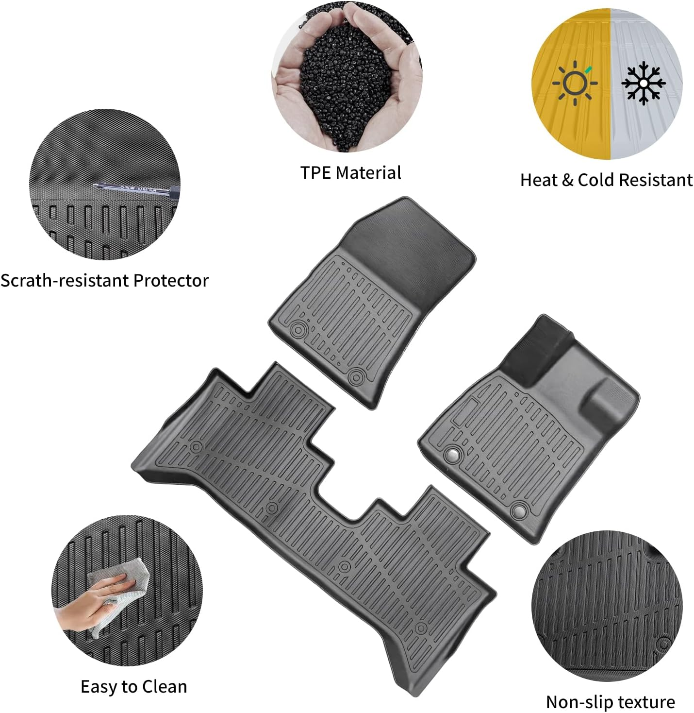 Car Floor Mats Foot Pads Fit for BYD Shark 6 2024-2025, All Weather TPE Floor Pads, Trunk Mats, Black Color, Set of 3 Pieces image number 5