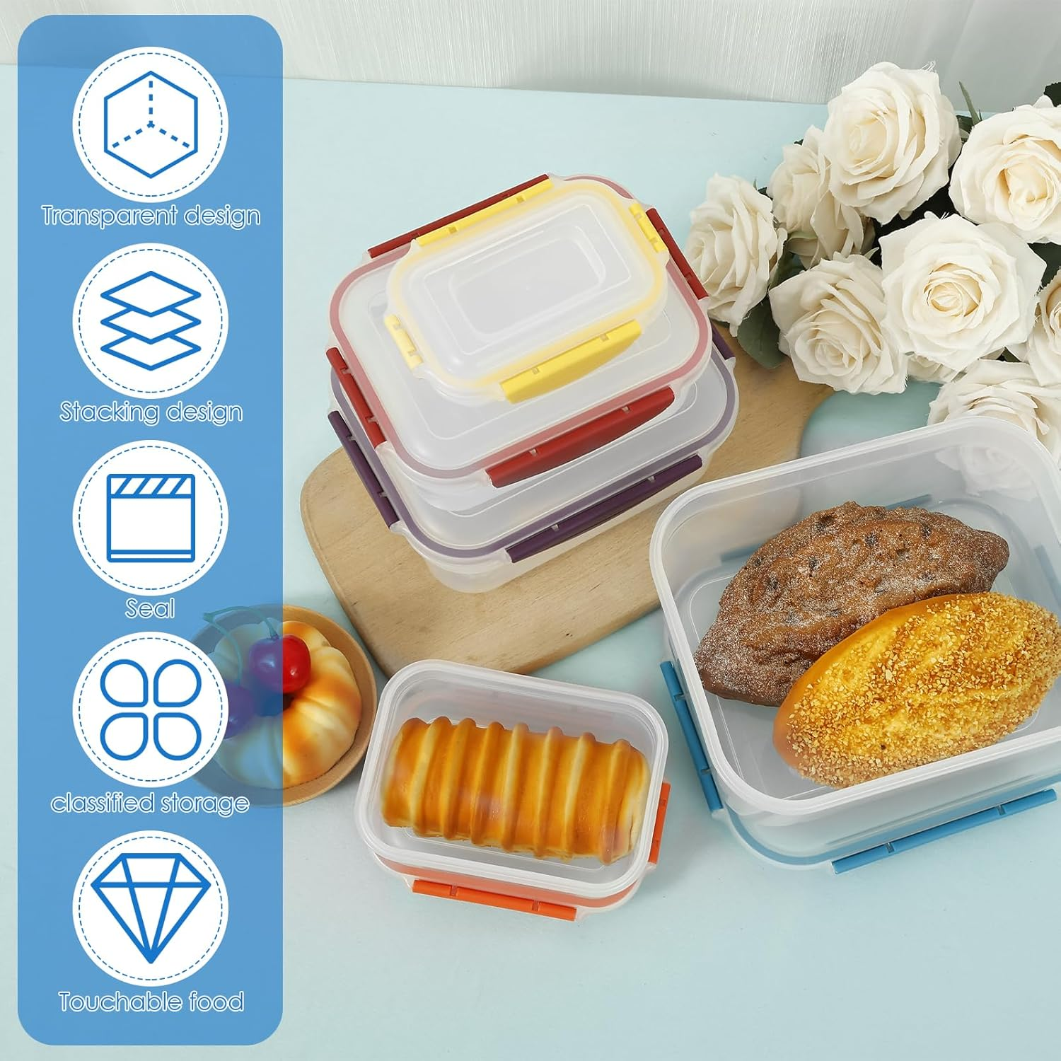5Pcs Food Container, Silicone PP Food Box, Case Well Sealed Container Keep Fresh Food Box, Box for Kitchen & Organisation