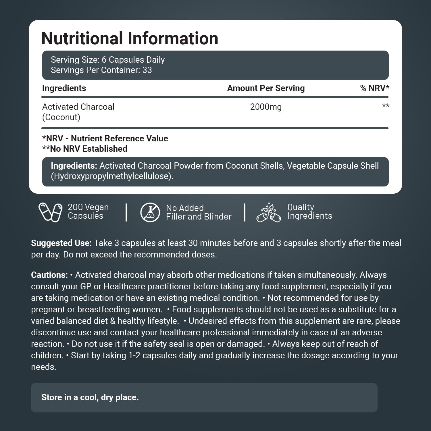 Activated Charcoal Capsules 2000Mg &ndash; 200 High Strength Capsules - 100% Pure Charcoal from Coconut Shells | No Added Filler and Blinder | GMO Free by Nutrabright image number 5