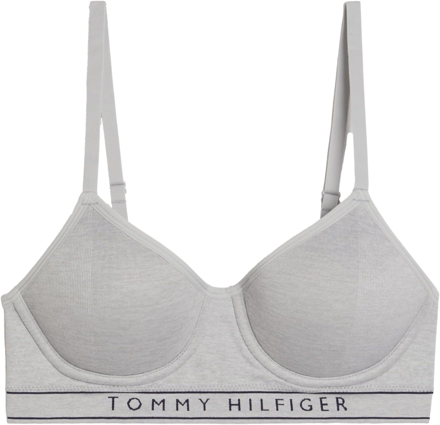 Tommy Hilfiger Women'S Seamless Seamless Lightly Lined Underwire Contrast Iconic Logo Band Bra, Ice Heather Grey, 12 A