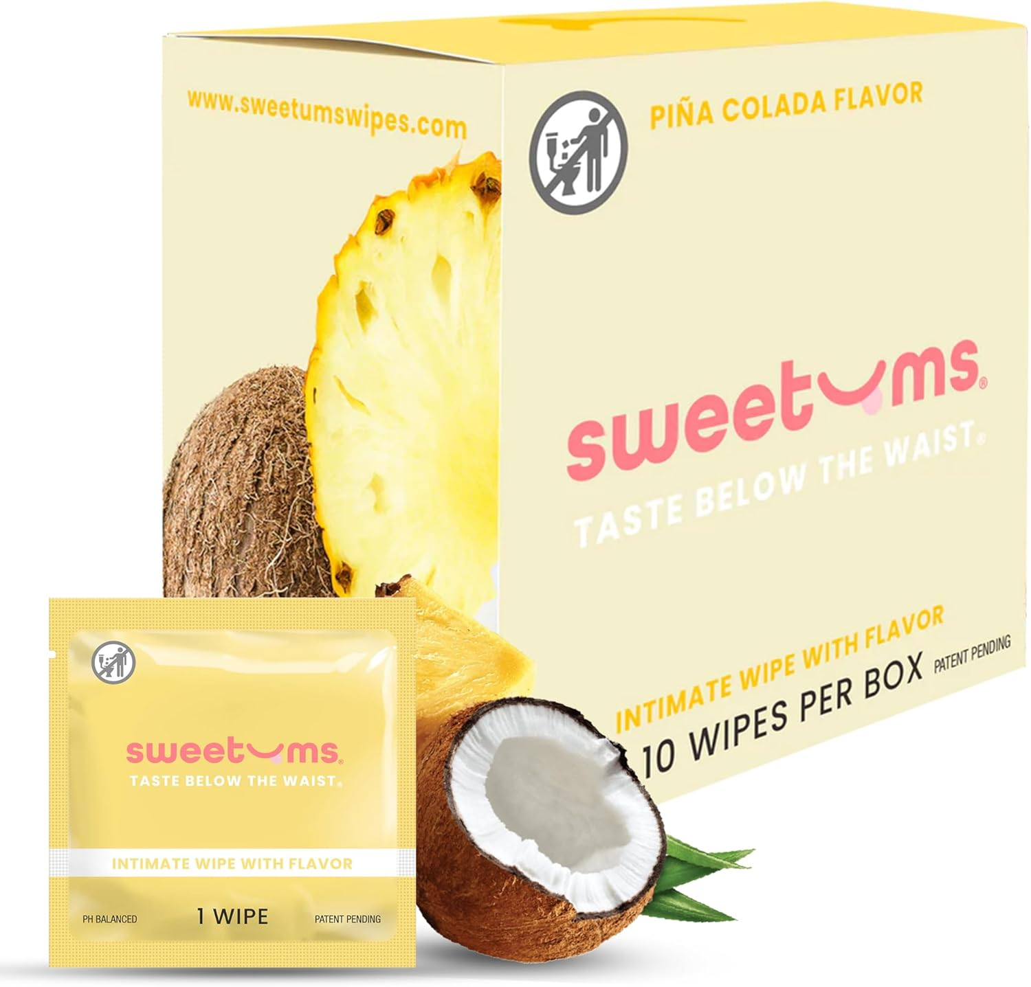 Sweetums Feminine Wipes for Women, Individually Wrapped - Ph Balanced Flavored Intimate Wipes - Pack of 10 (Pina Colada) image number 3