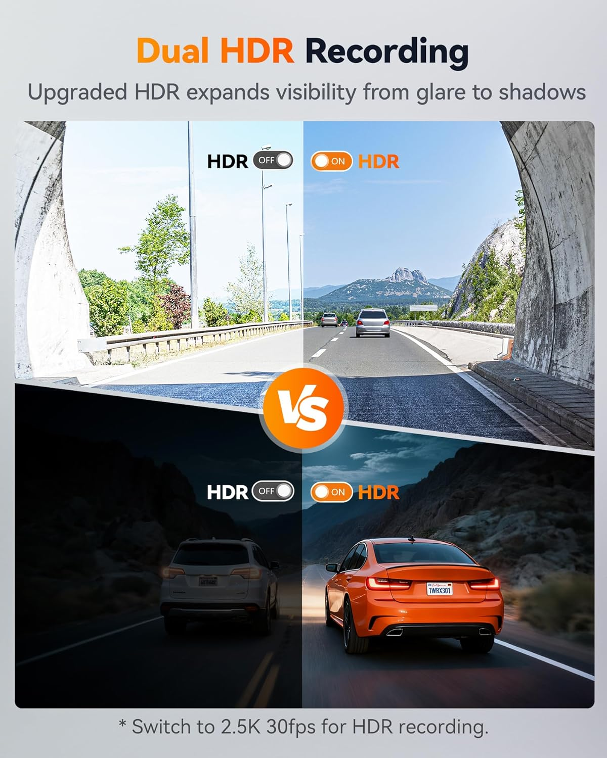 WOLFBOX X3 2.5K 1440P 60FPS Dash Cam, STARVIS 2 IMX675 with ADAS, 1440P+1080P Dual Dash Cam Front and Rear Camera with Built-In 5.8Ghz Wifi & GPS, 64GB Card, Touch Screen, G-Sensor, Loop Recording