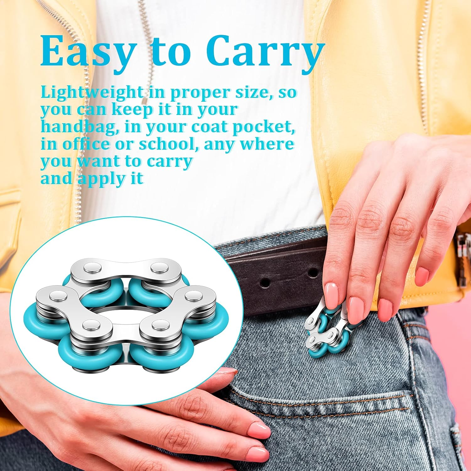 2 Pieces Fidget Toys Flippy Roller Chain, Six Roller Chain Fidget Toys Bike Chain Toys Novelty Stress Relief for Adults Teens Anxiety Autism, ADHD (Dark Blue, Sky Blue) image number 2